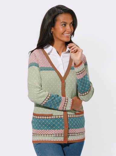 Strickjacke in Cardigan-Form - eucalyptus-rot-gemustert