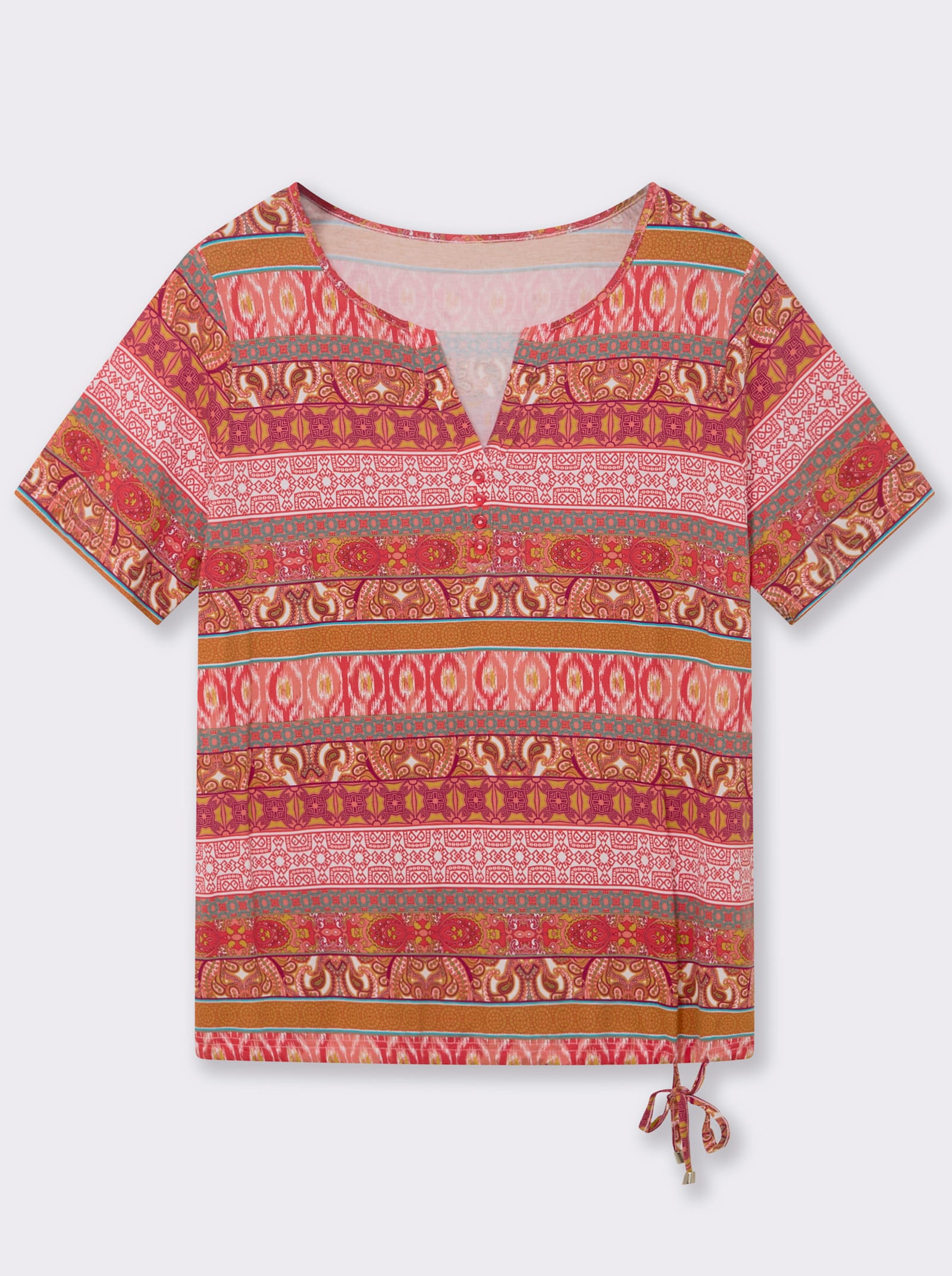 Kurzarmshirt im Ethno-Streifen-Dessin - papaya-terra-bedruckt