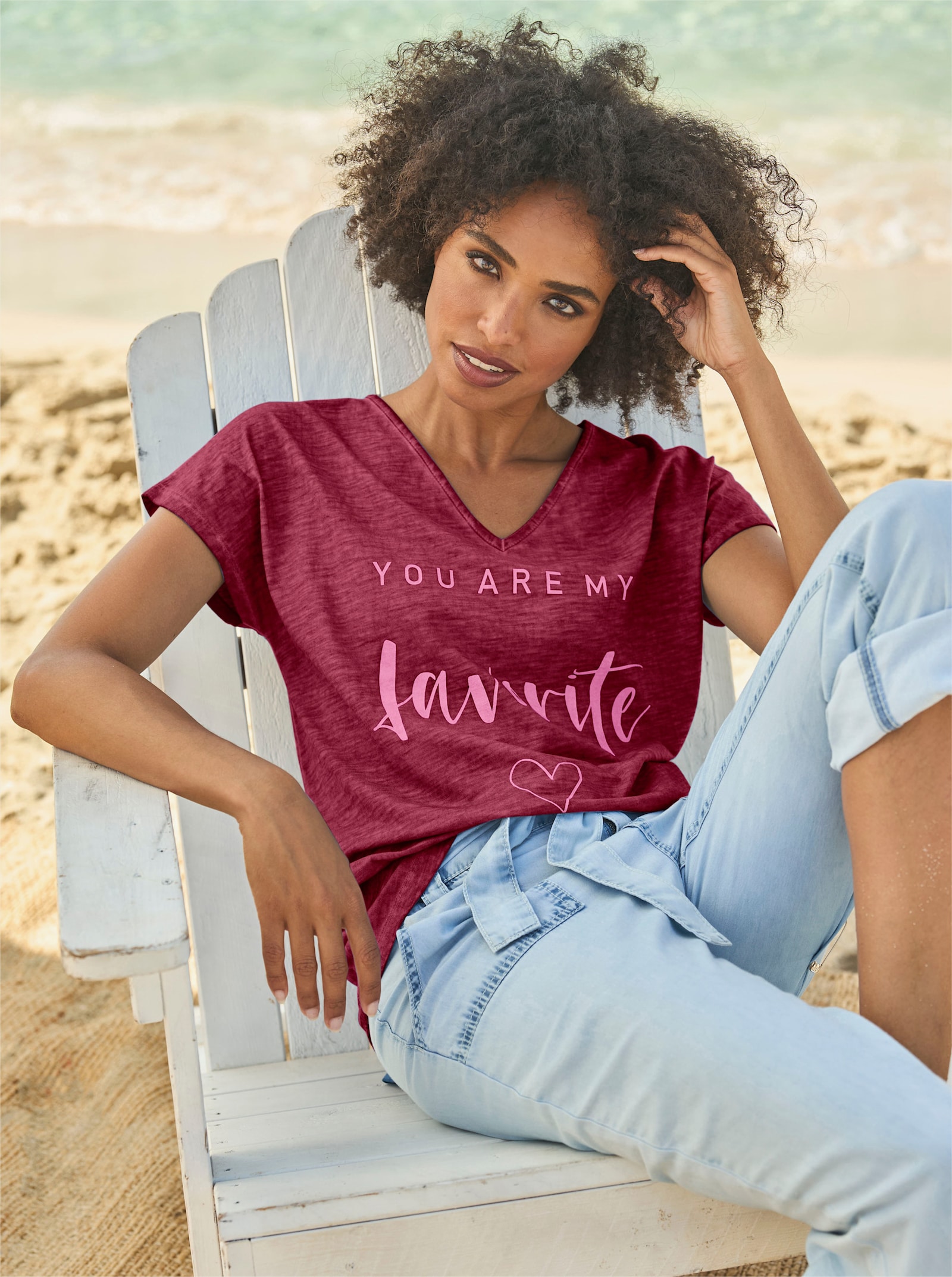 heine Print-Shirt mit Oil-dyed-Waschung - bordeaux