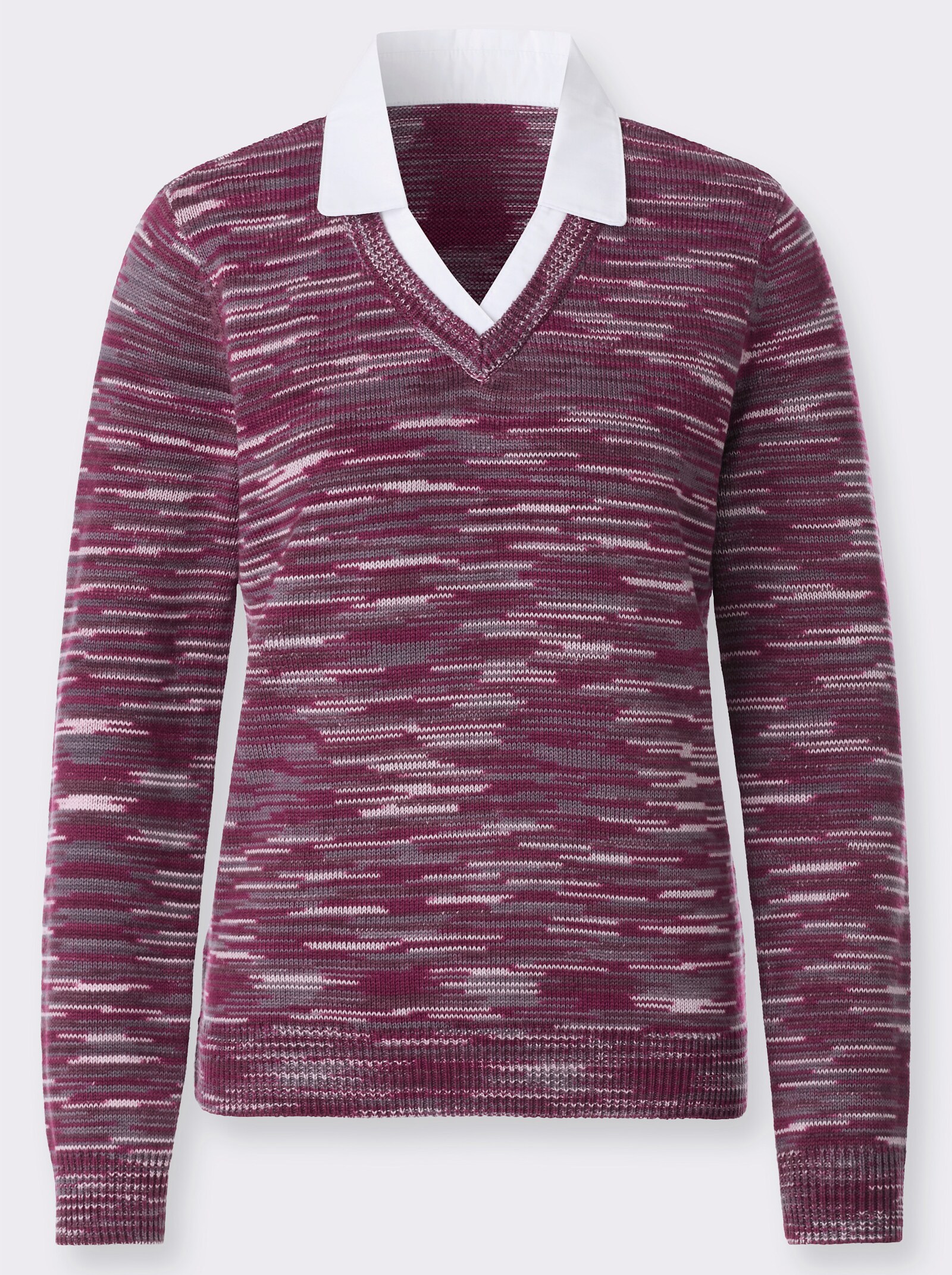 2-in-1-Pullover in Melange-Optik - rosé-burgund-meliert