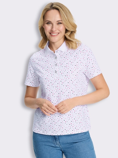 Poloshirt im Tupfen-Dessin - weiß-fuchsia-getupft