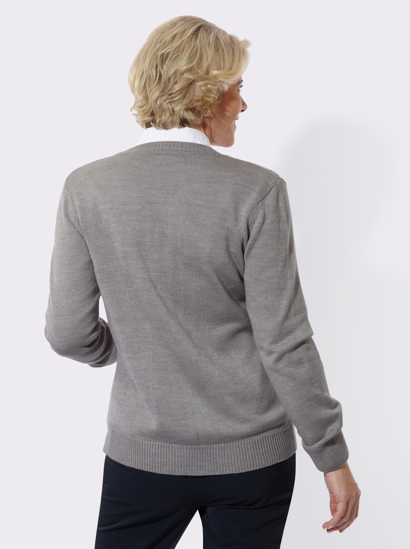 Strickjacke mit Stickerei - grau-meliert