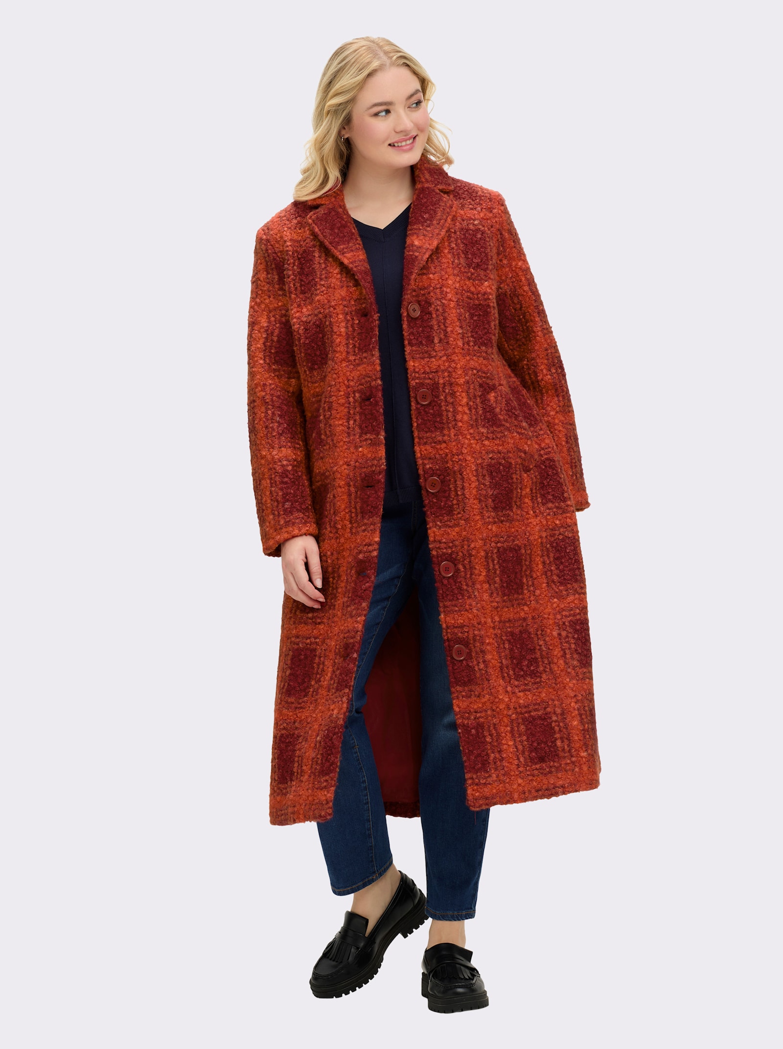 sheego Wintermantel mit Karomuster - kirsche-orange-gemustert