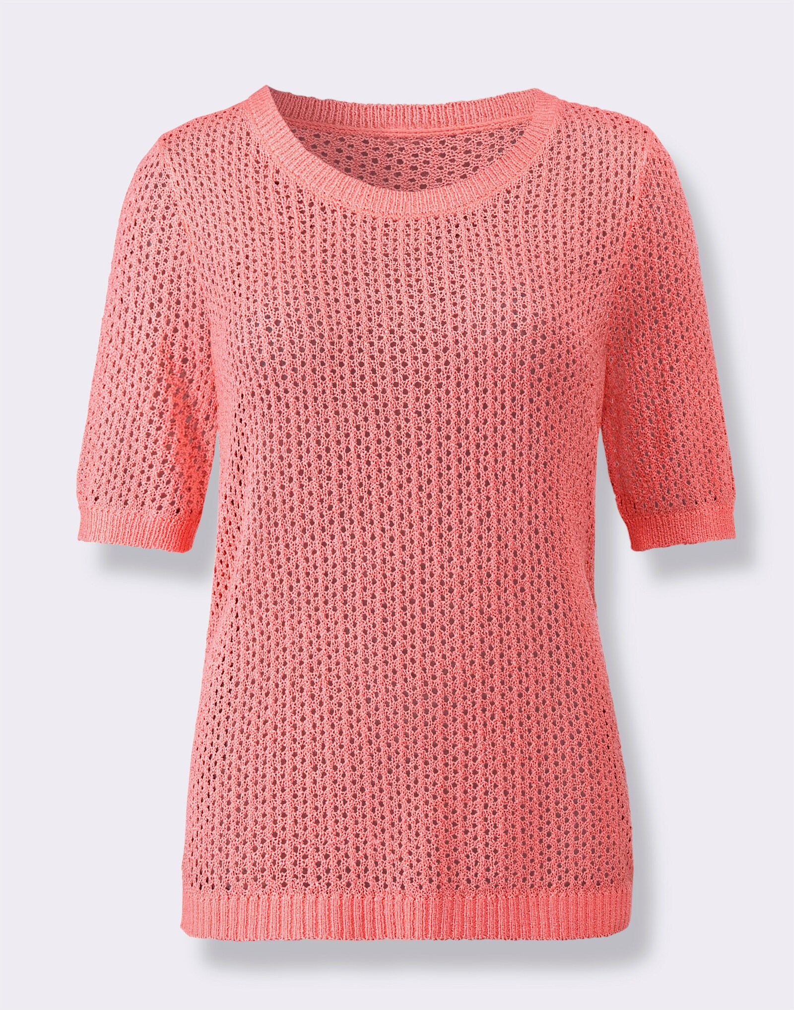 Ajourpullover mit kurzen Ärmeln - flamingo