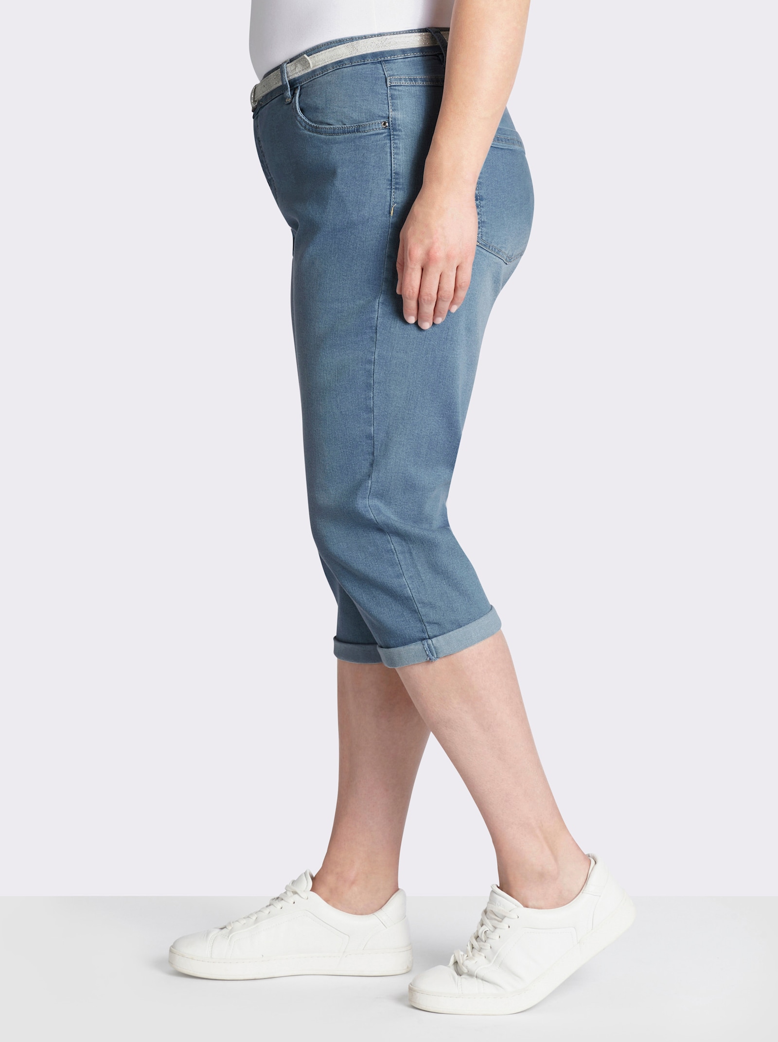  Caprijeans inklusive Gürtel - blue-bleached