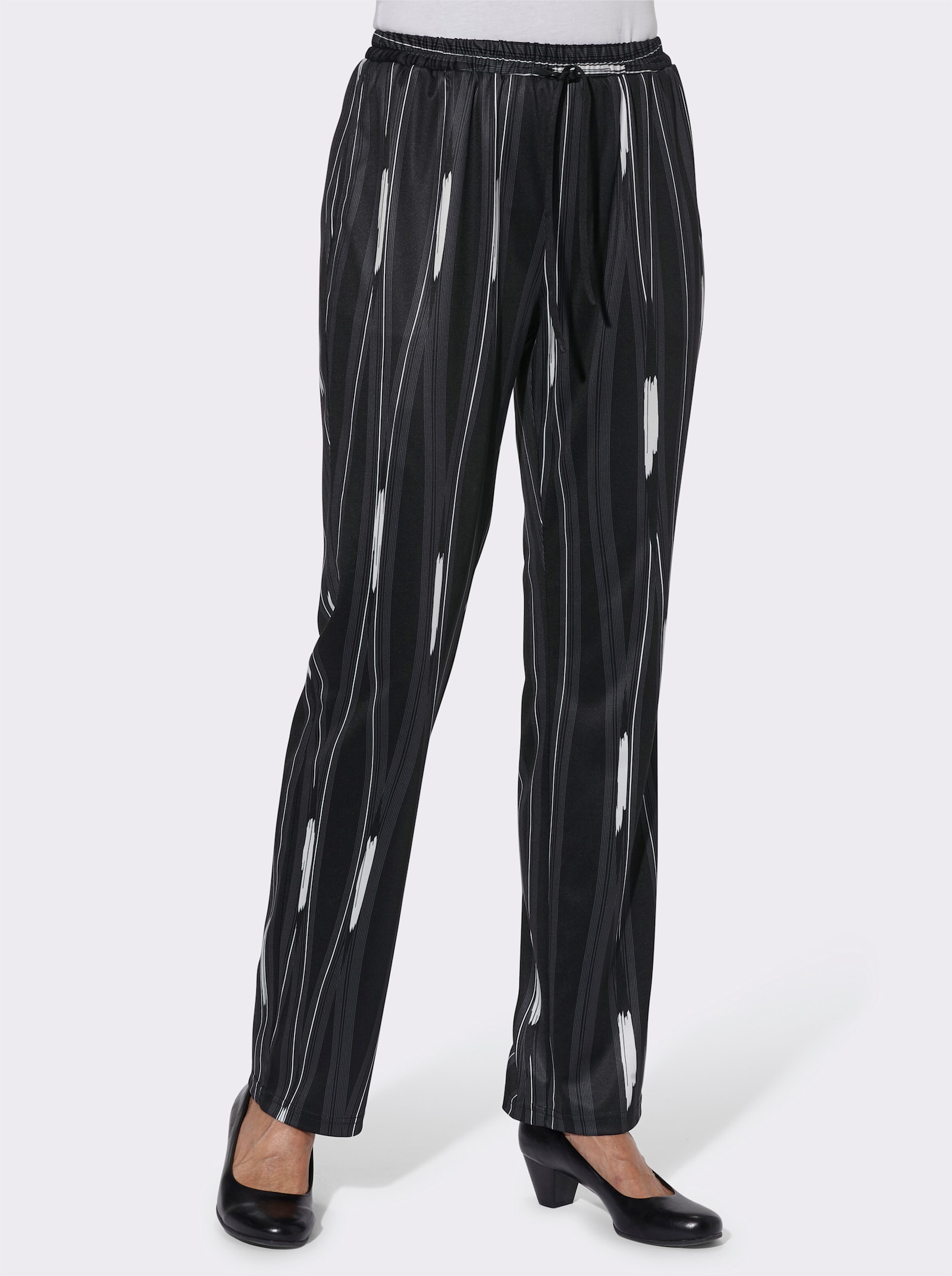 Jerseyhose mit Bindeband - schwarz-gewellt