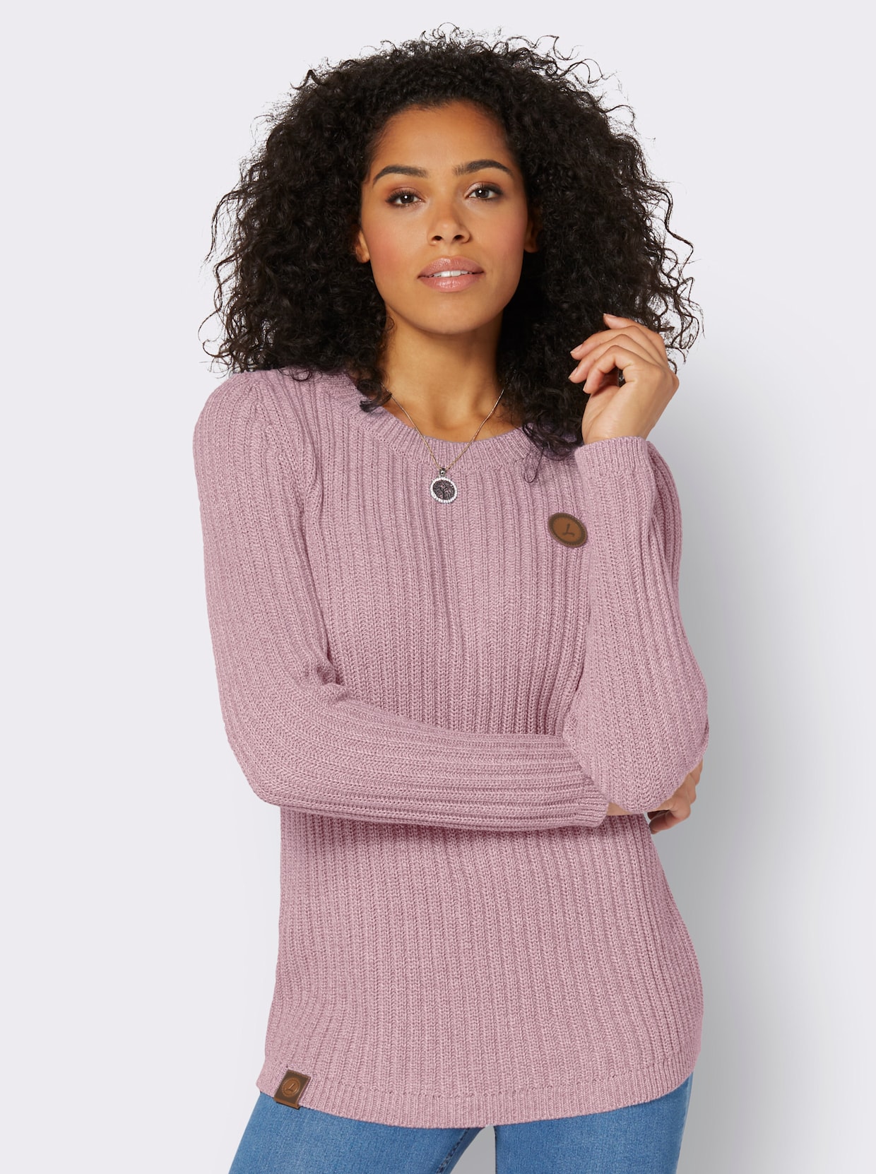 Pullover met ronde hals - mauve/wit gemêleerd