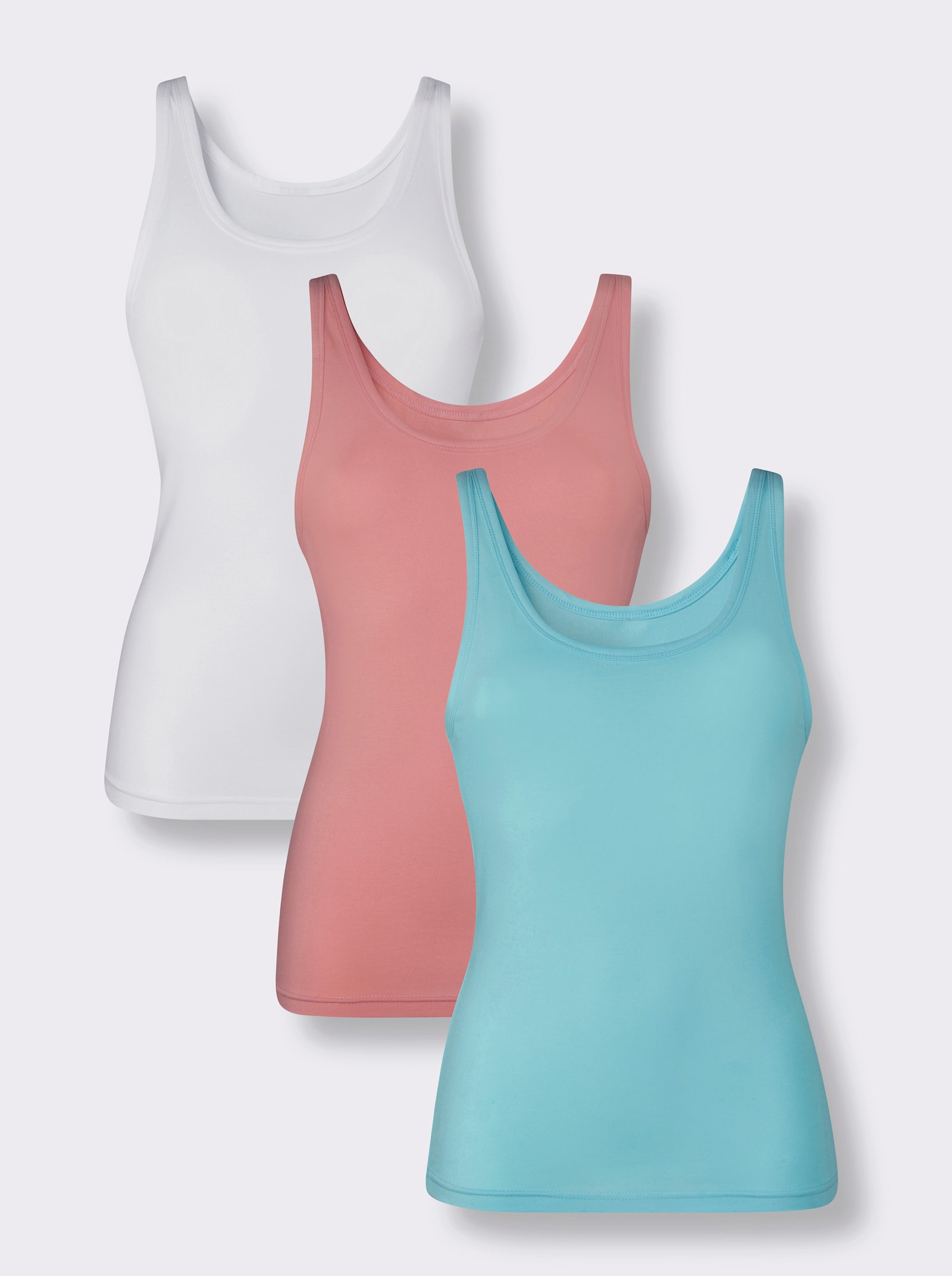 wäschepur Mouwloze top met brede bandjes - flamingo + aquamarijn + wit