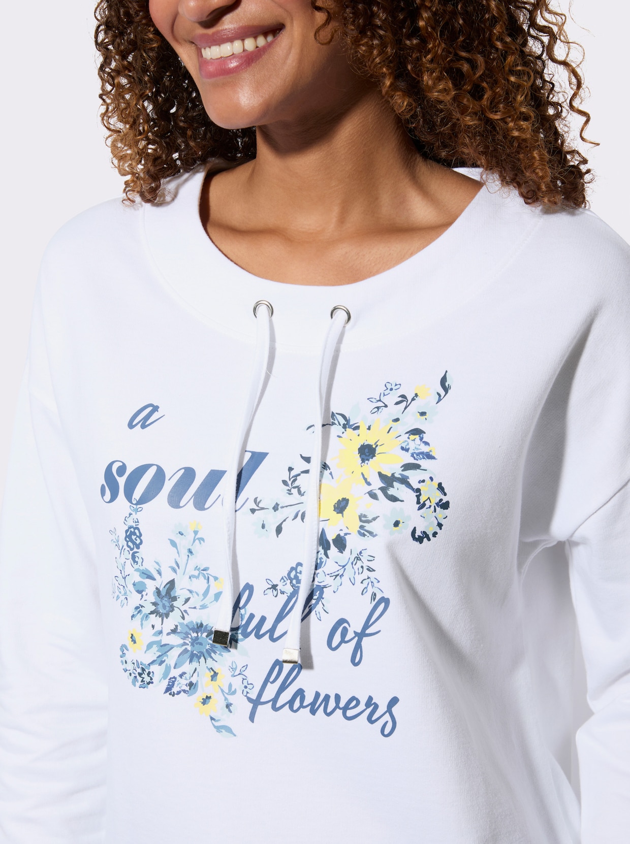 Sweatshirt - weiß-rauchblau-bedruckt