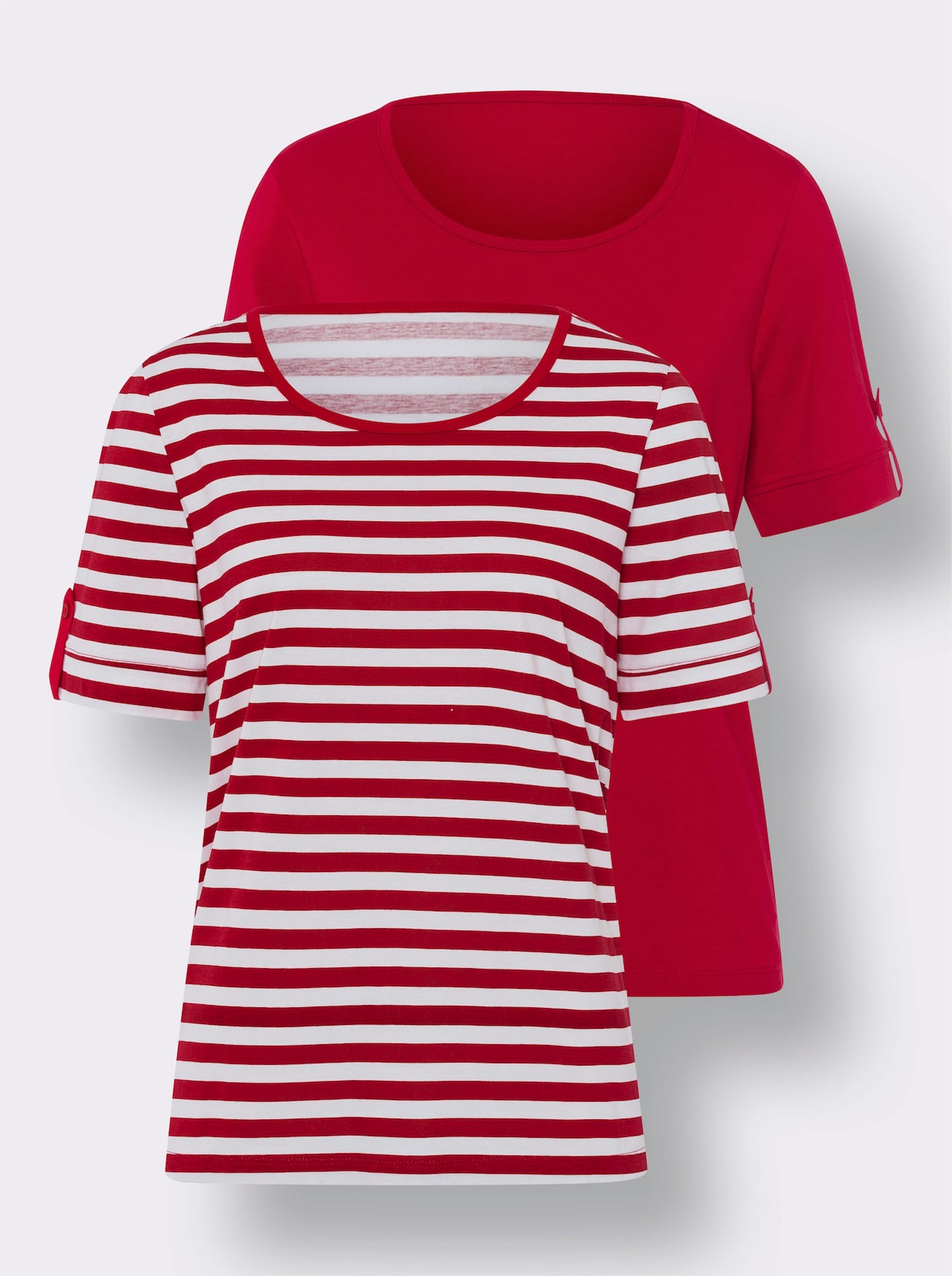 Shirts (2 stuks) - rood + ecru/rood gestreept