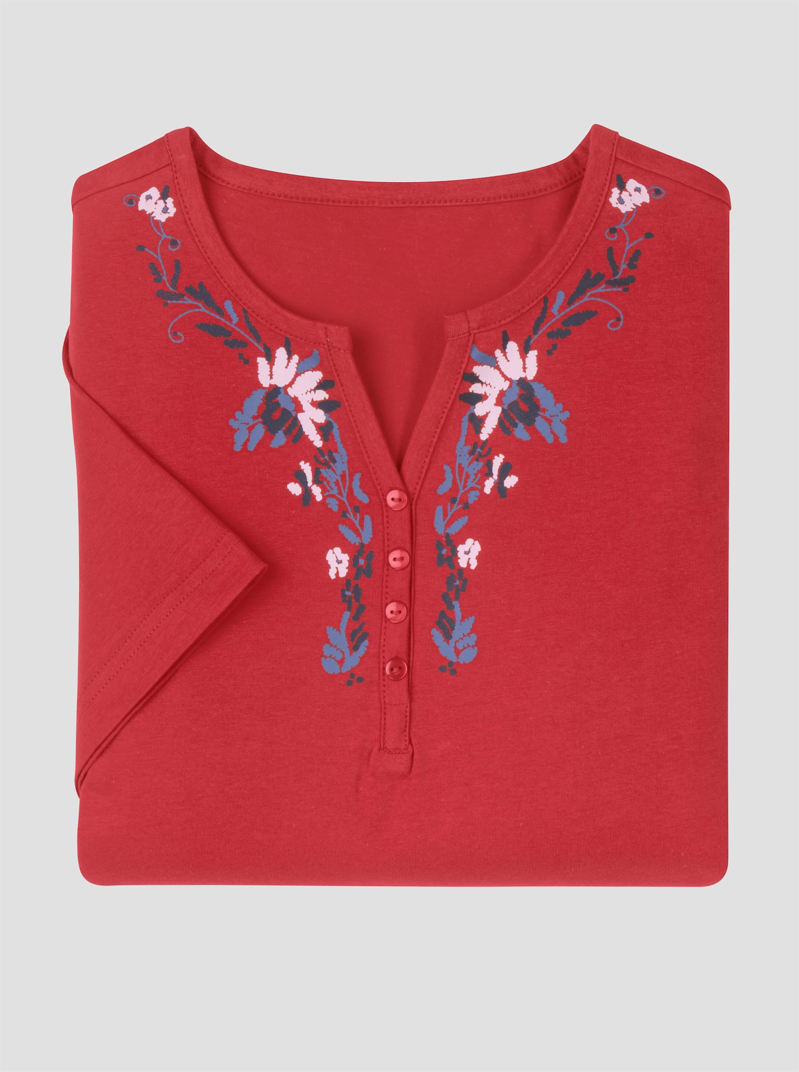 Shirt met korte mouwen en op dessin geplaatste bloemenprint - rood/ecru