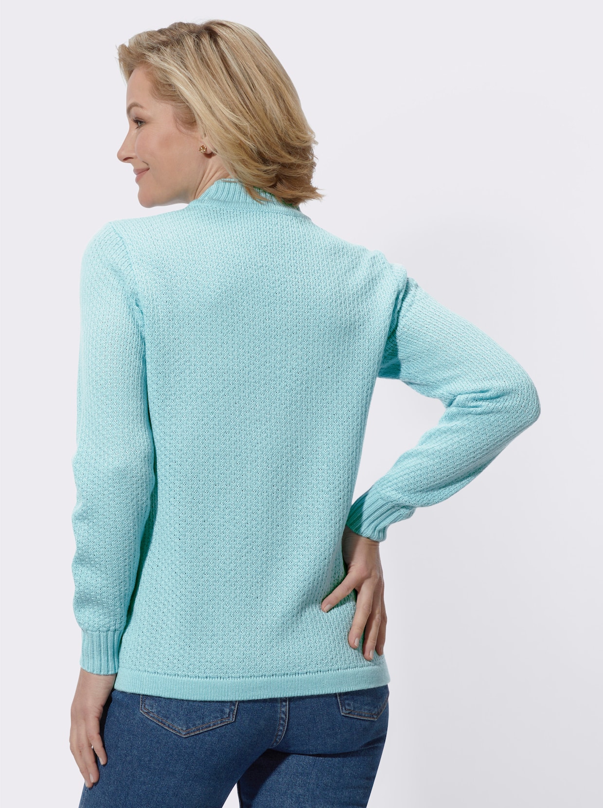 Pullover - aquamarin-ecru-gemustert