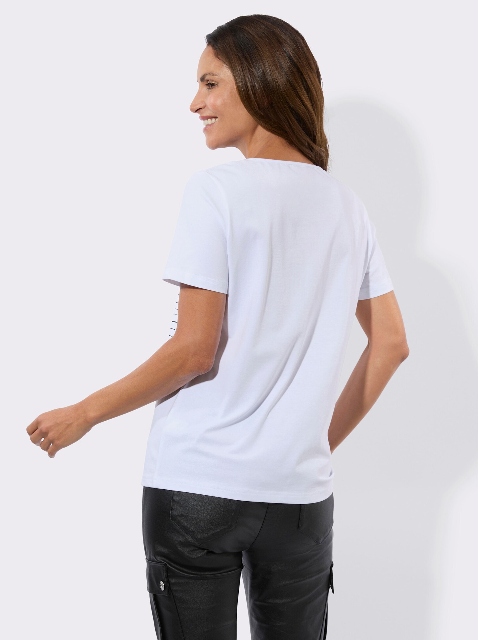 Kurzarmshirt mit Eulen-Motiv - weiß-schwarz