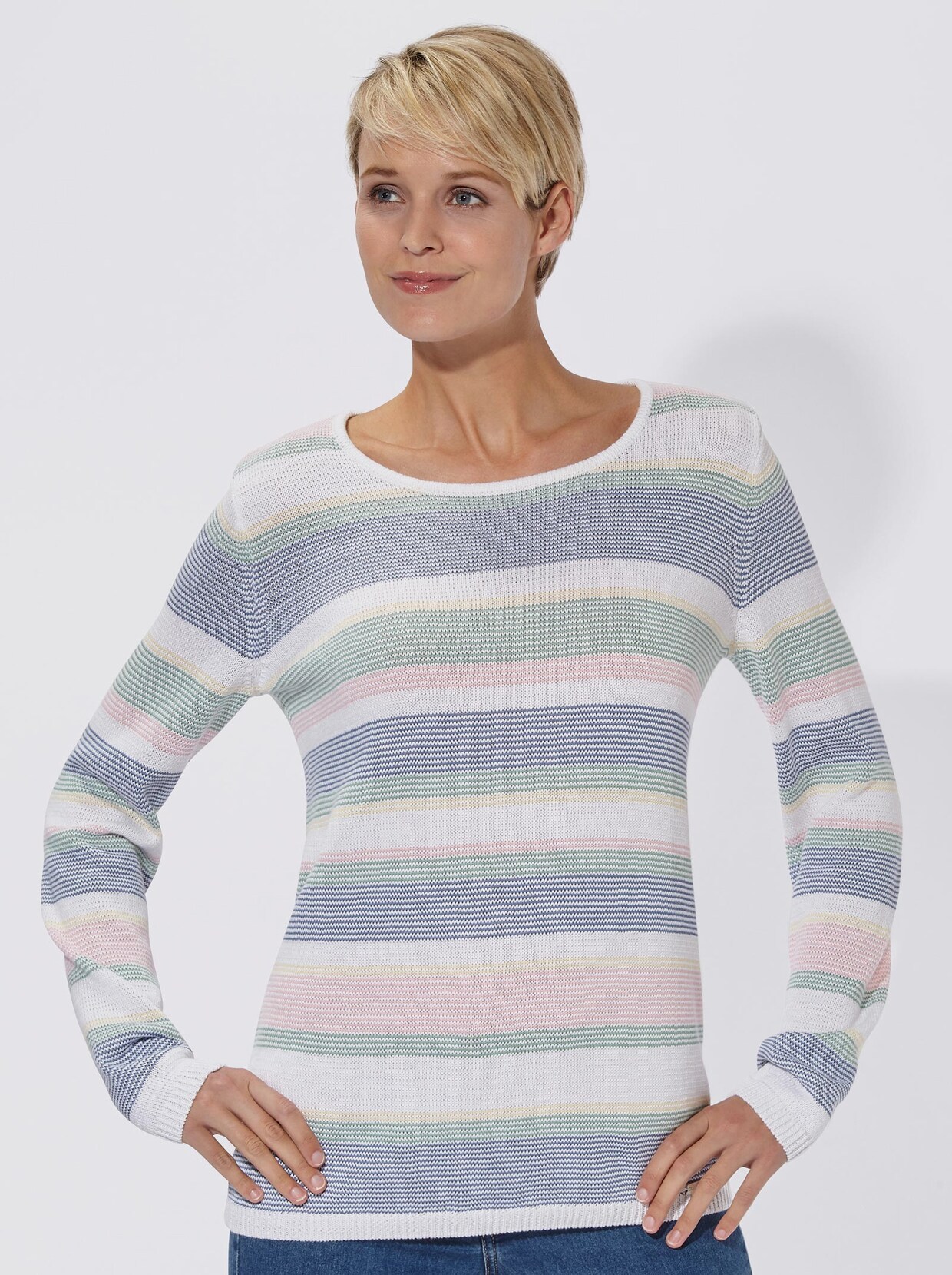 Streifenpullover - ecru-blau-gestreift