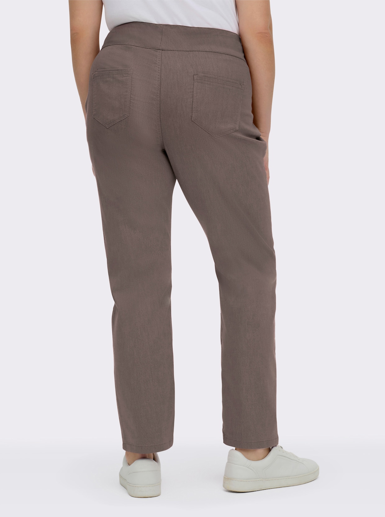 Schlupfhose mit hohem Dehnbund - dunkeltaupe