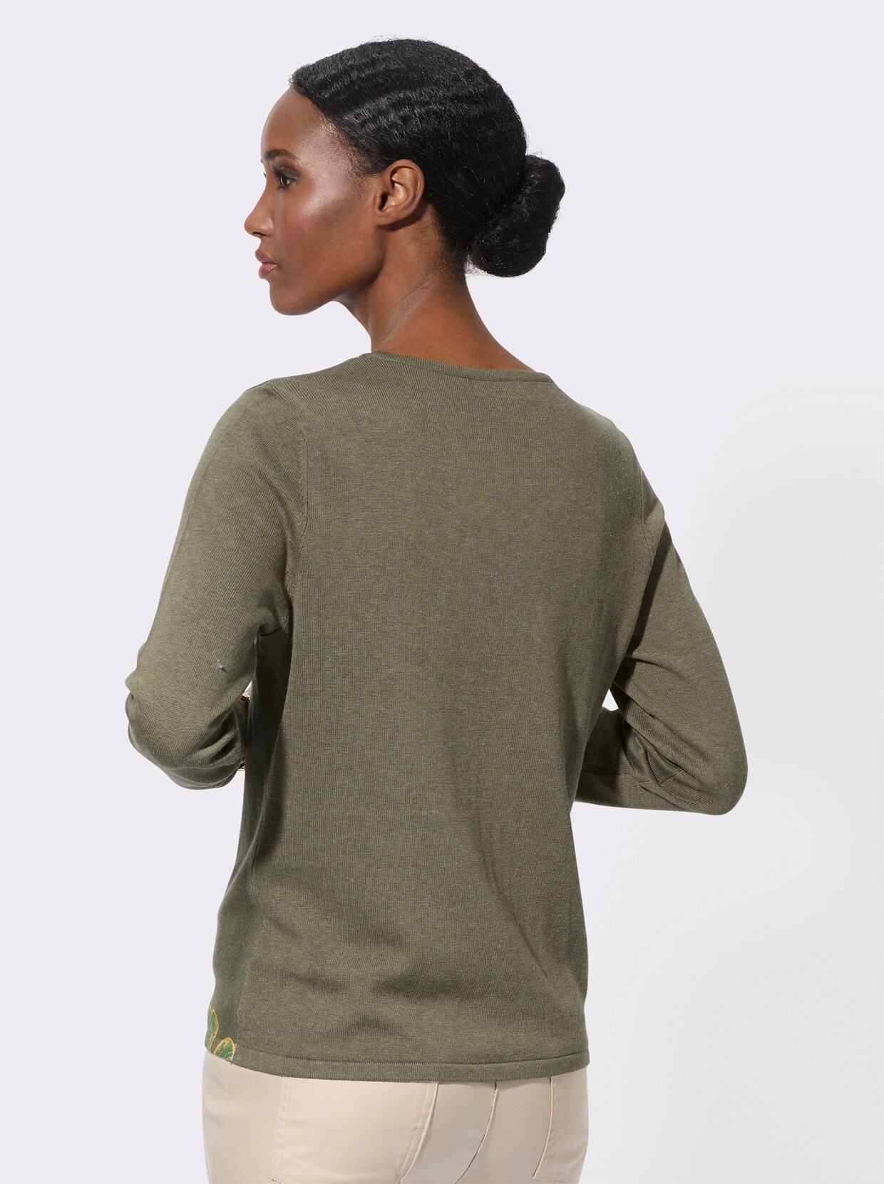 Pullover met ronde hals - kaki/rietgroen bedrukt