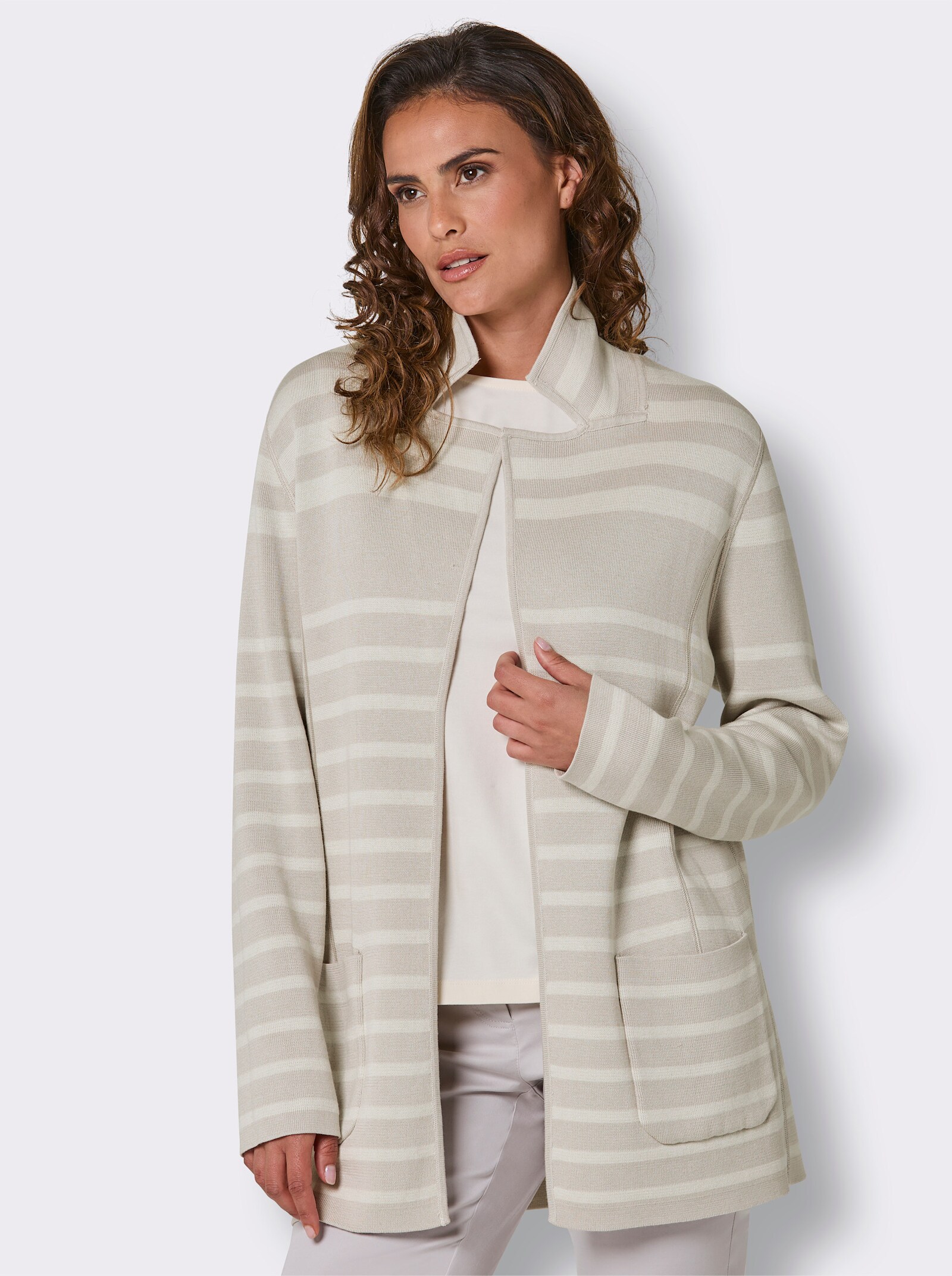 CREATION L PREMIUM Wendejacke im Marine-Stil - hellgrau-champagner-geringelt