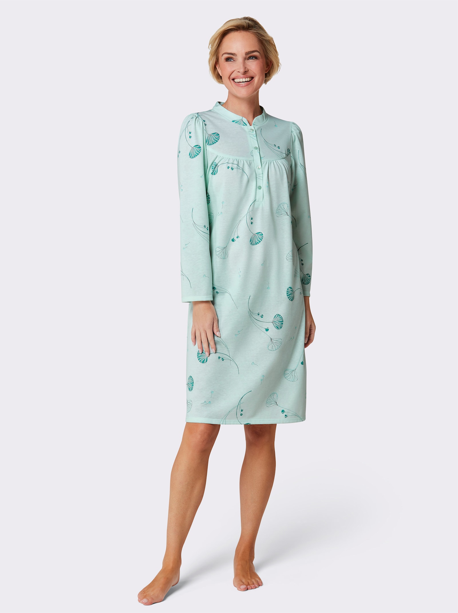 wäschepur Nachthemd in A-Linie - kalkmint-bedruckt