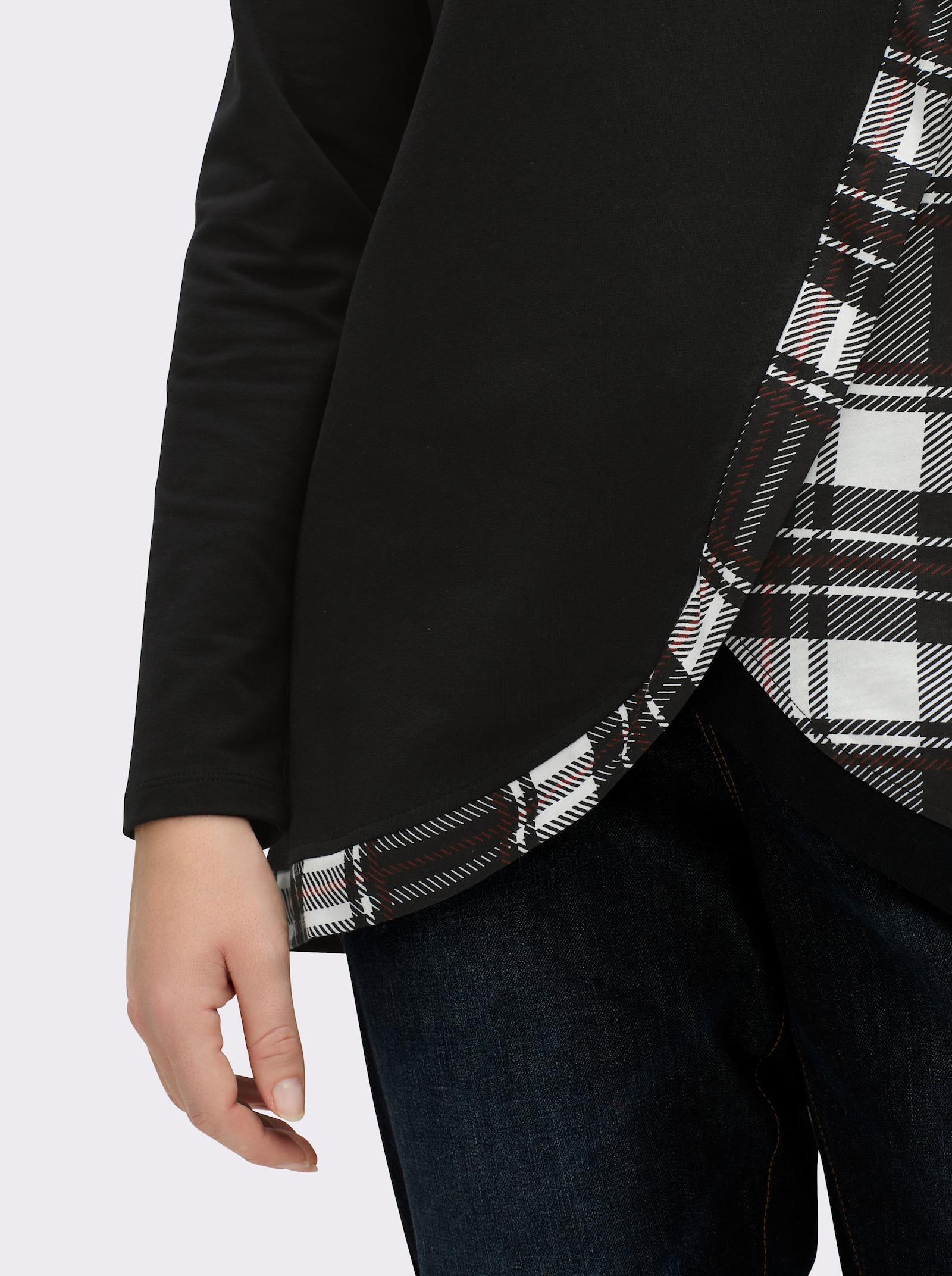 Sweatshirt mit Karo-Einsätzen - schwarz-gemustert