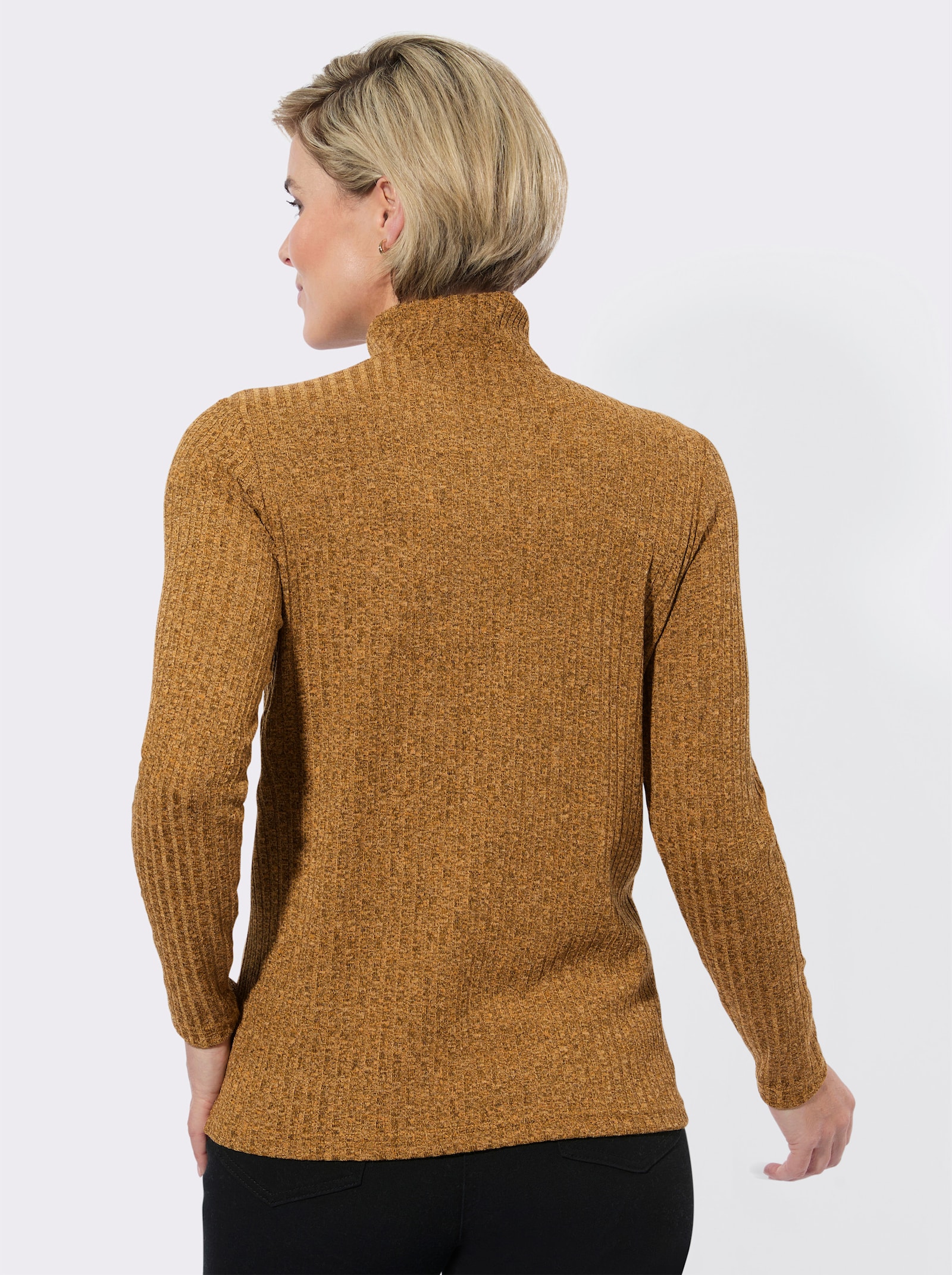 Rippshirt mit Troyerkragen - ocker-meliert