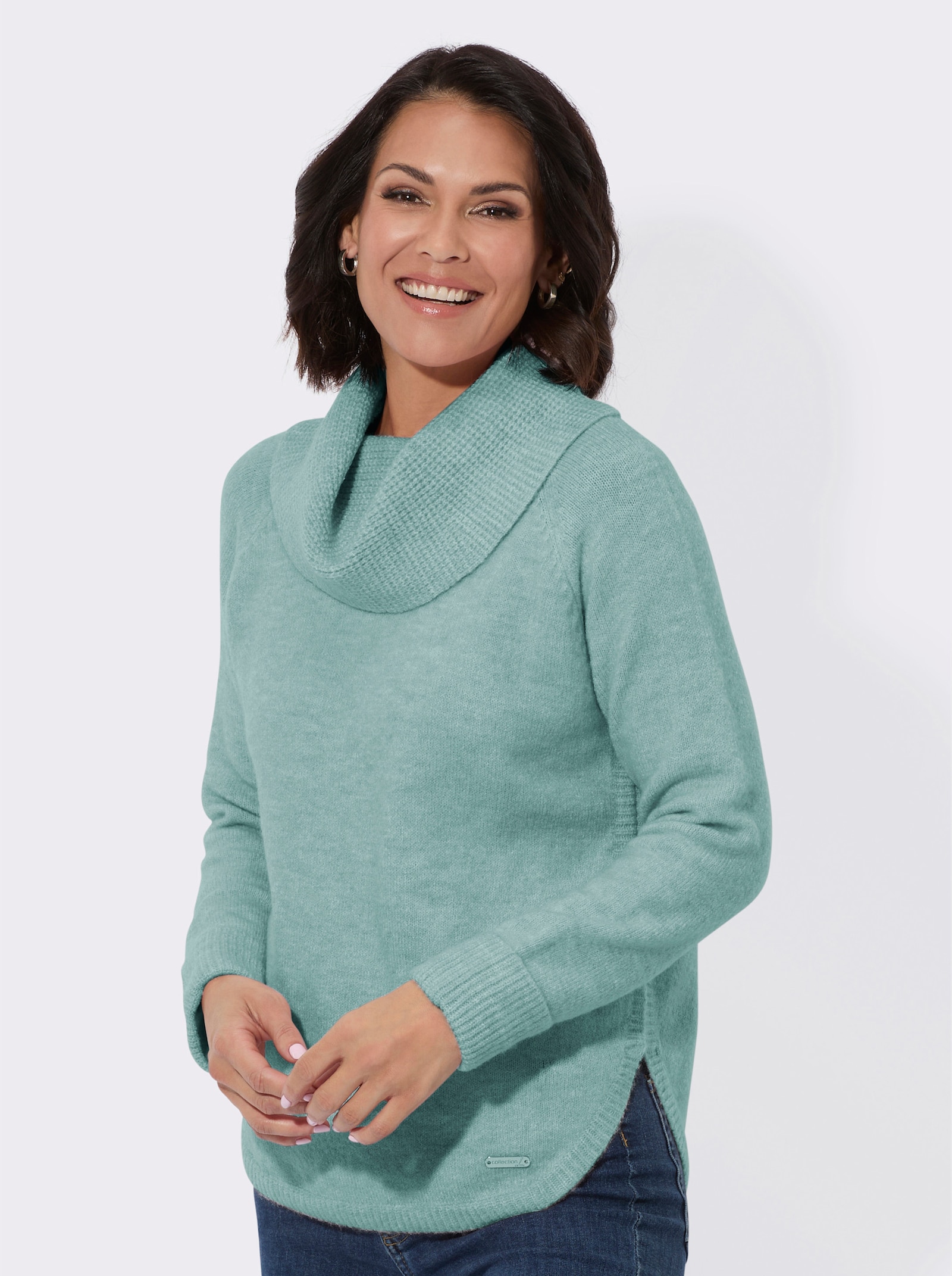 Rollkragenpullover aus Melangegarn - mint-meliert