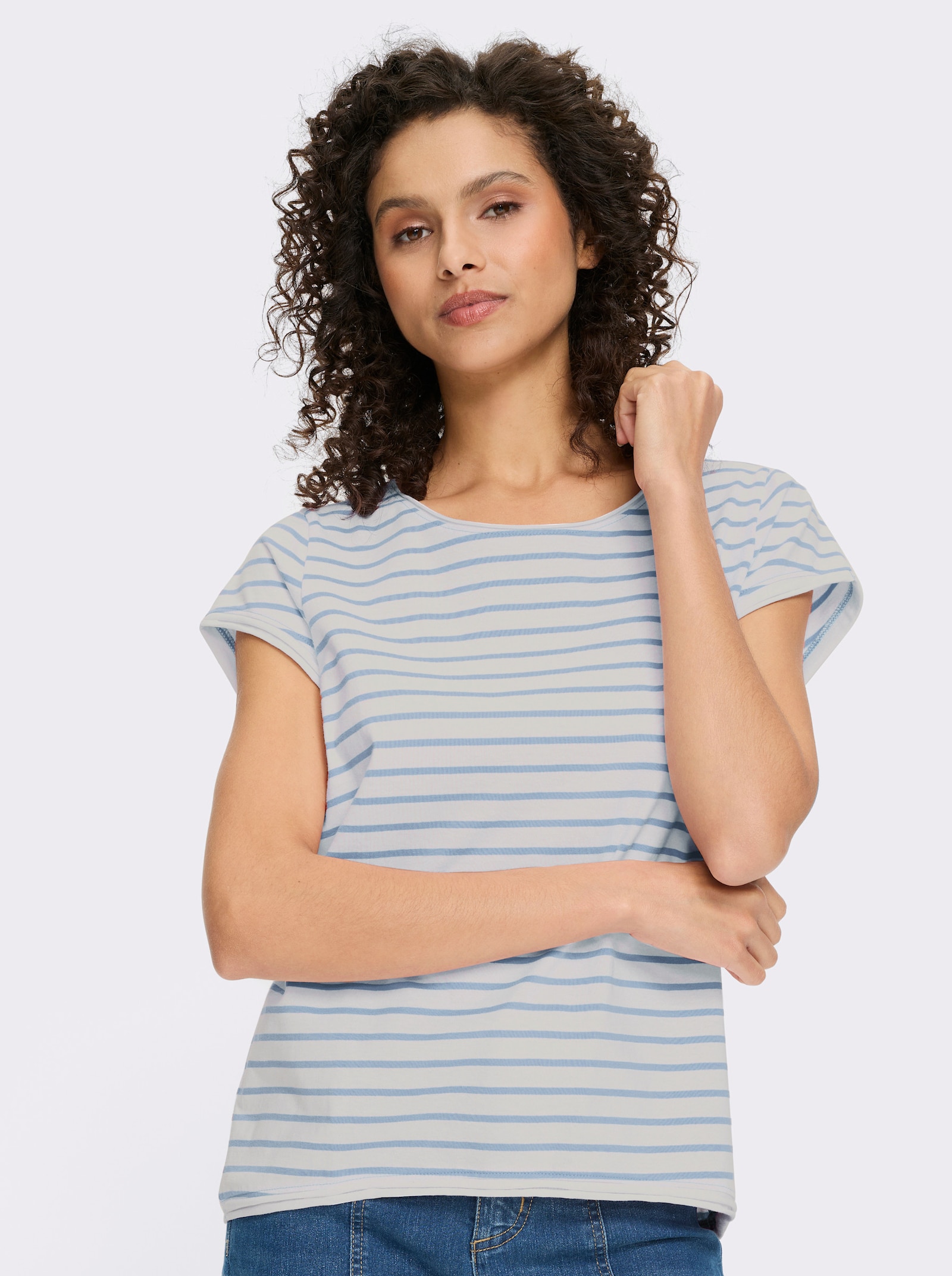 heine T-Shirt - weiß-eisblau-geringelt