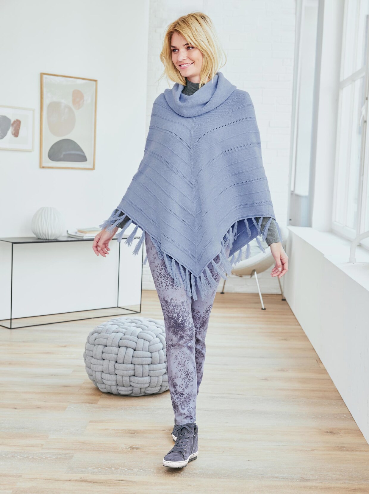 Linea Tesini Poncho - bleu-meliert