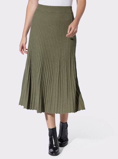 heine Gebreide rok in plissélook - kaki gemêleerd
