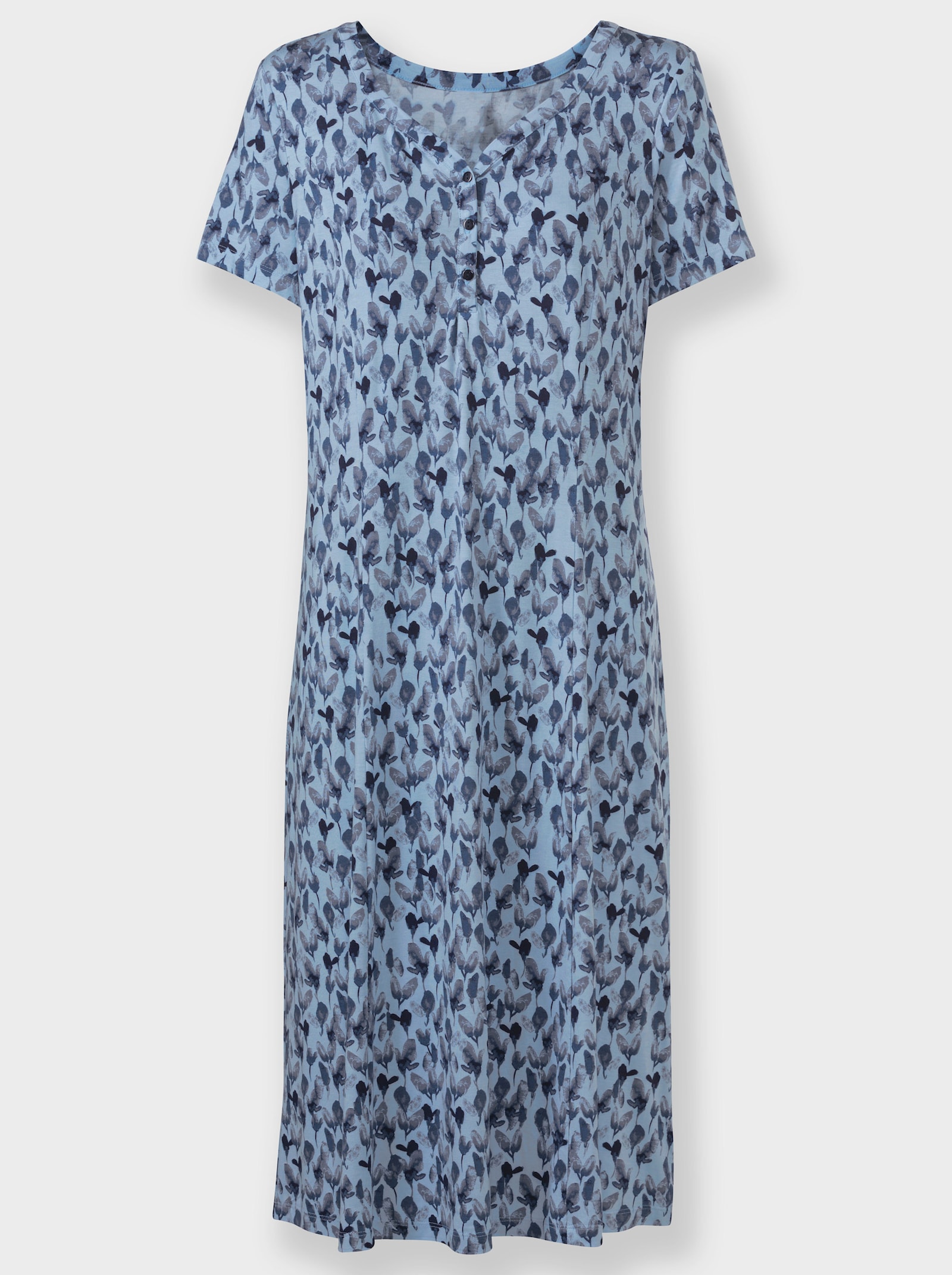 Jerseykleid in leichter A-Form - hellblau-jeansblau-bedruckt