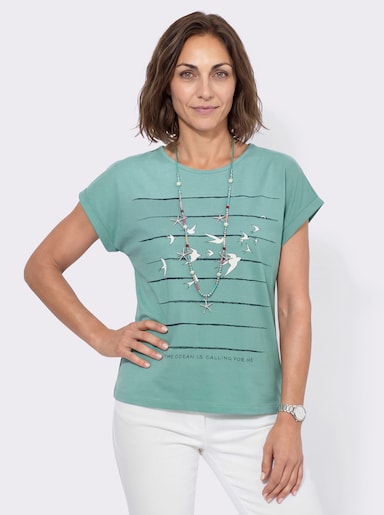 Print-Shirt mit überschnittenen Schultern - salbei-marine-bedruckt