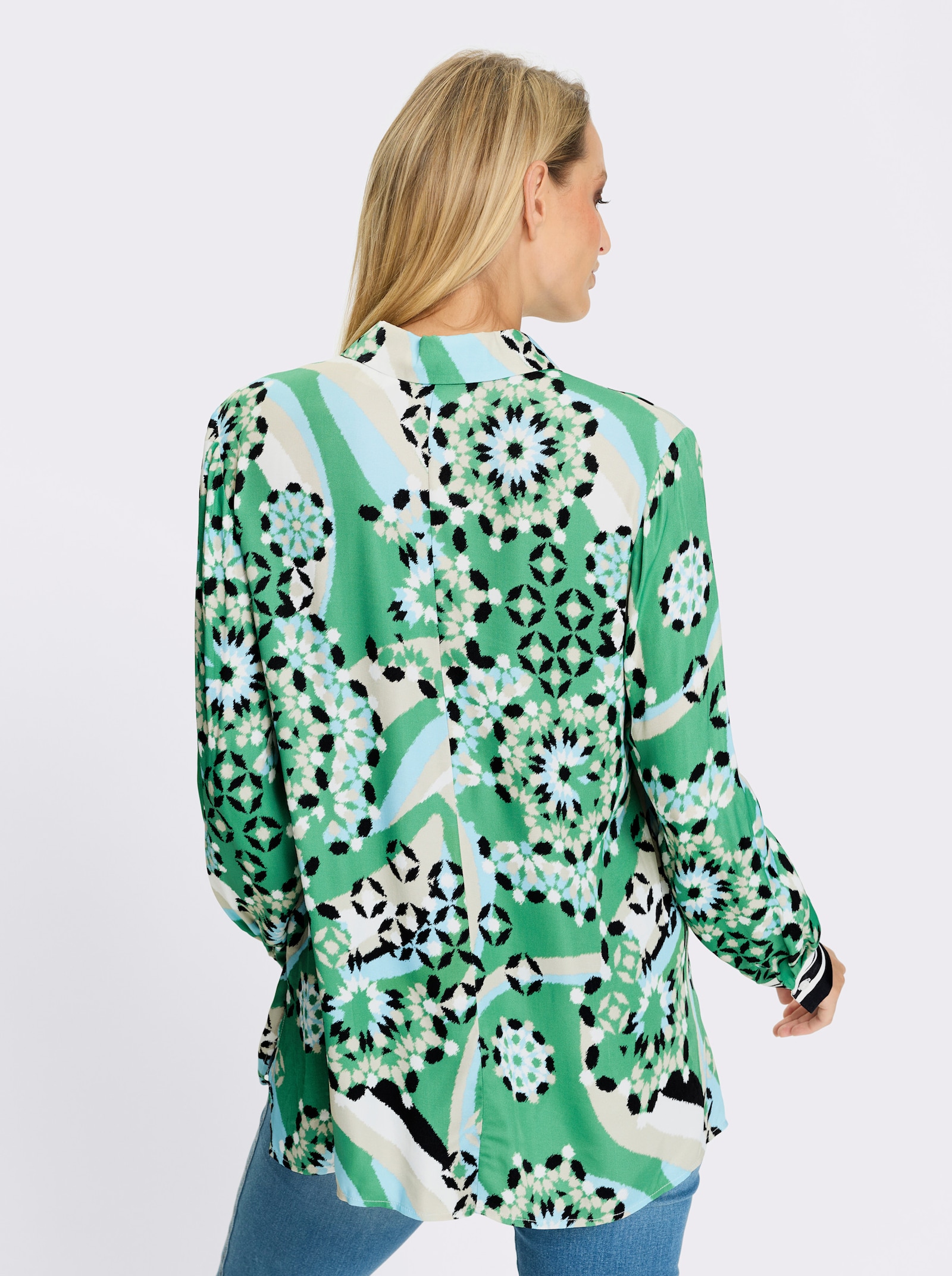 heine Tunika mit Exotic-Dessin - grasgrün-schwarz-bedruckt