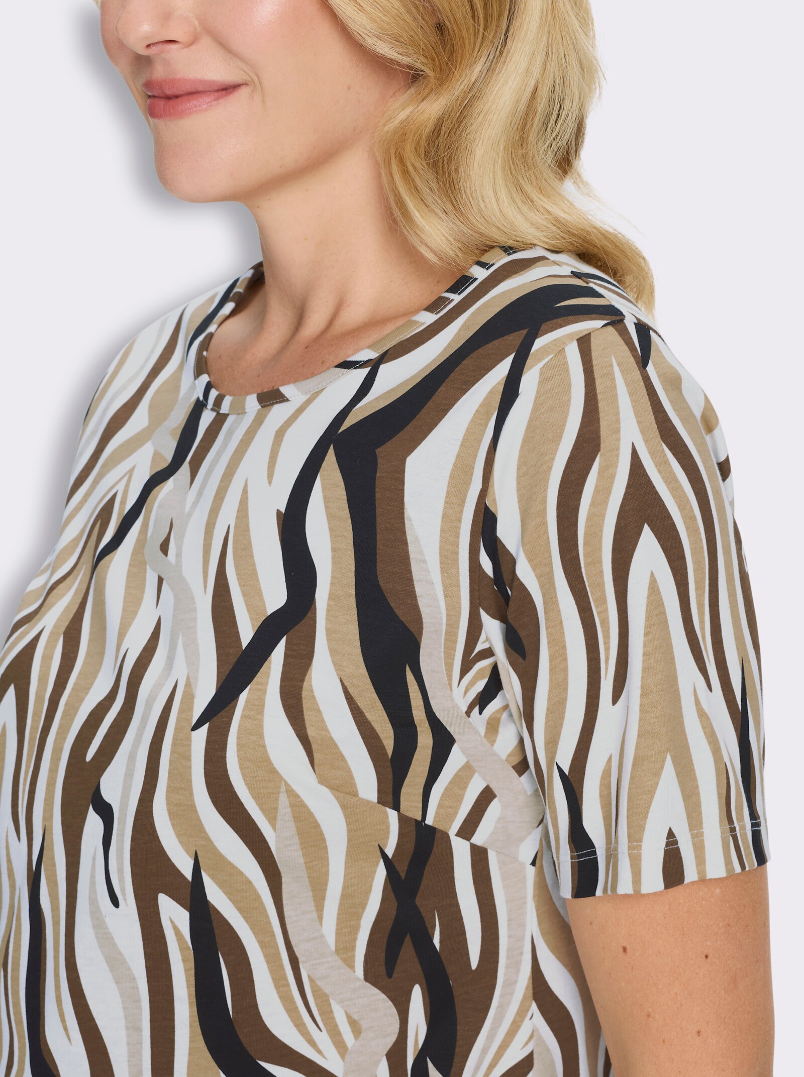 Jerseykleid mit Wellen-Druck - sand-camel-bedruckt