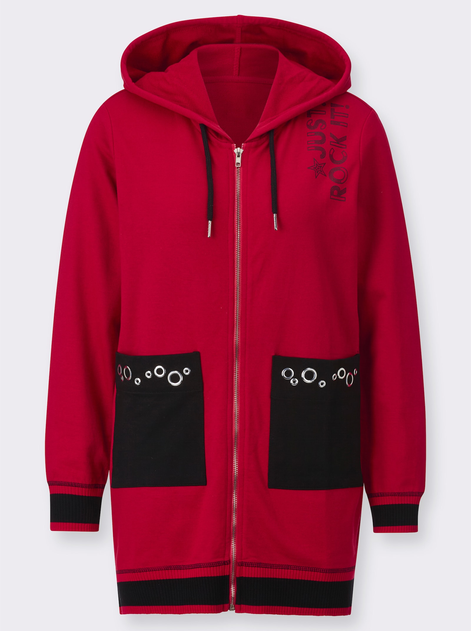Sweatjacke mit Schriftzug - rot-schwarz