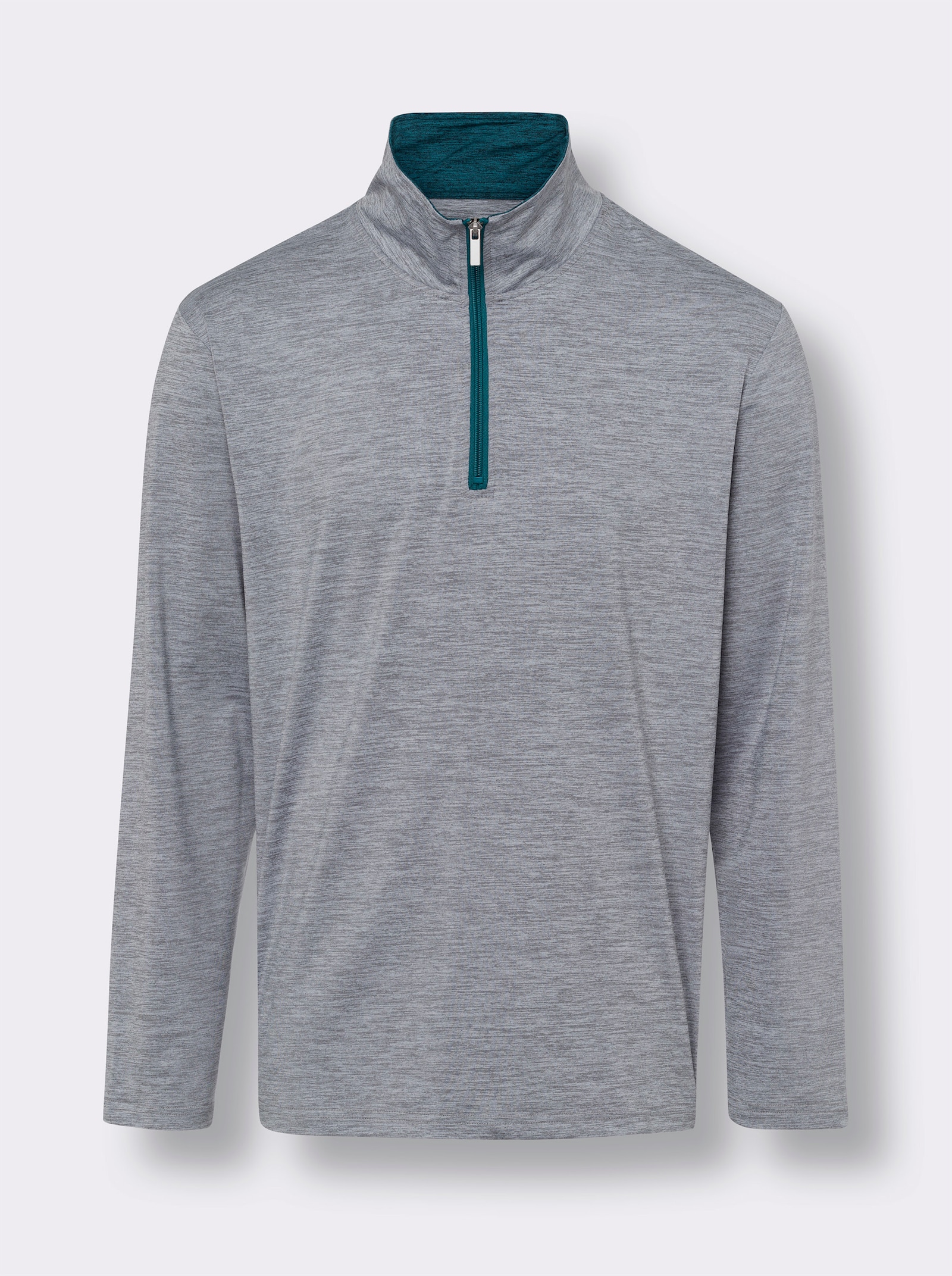 Långärmad topp i snabbtorkande material - gråmelerad