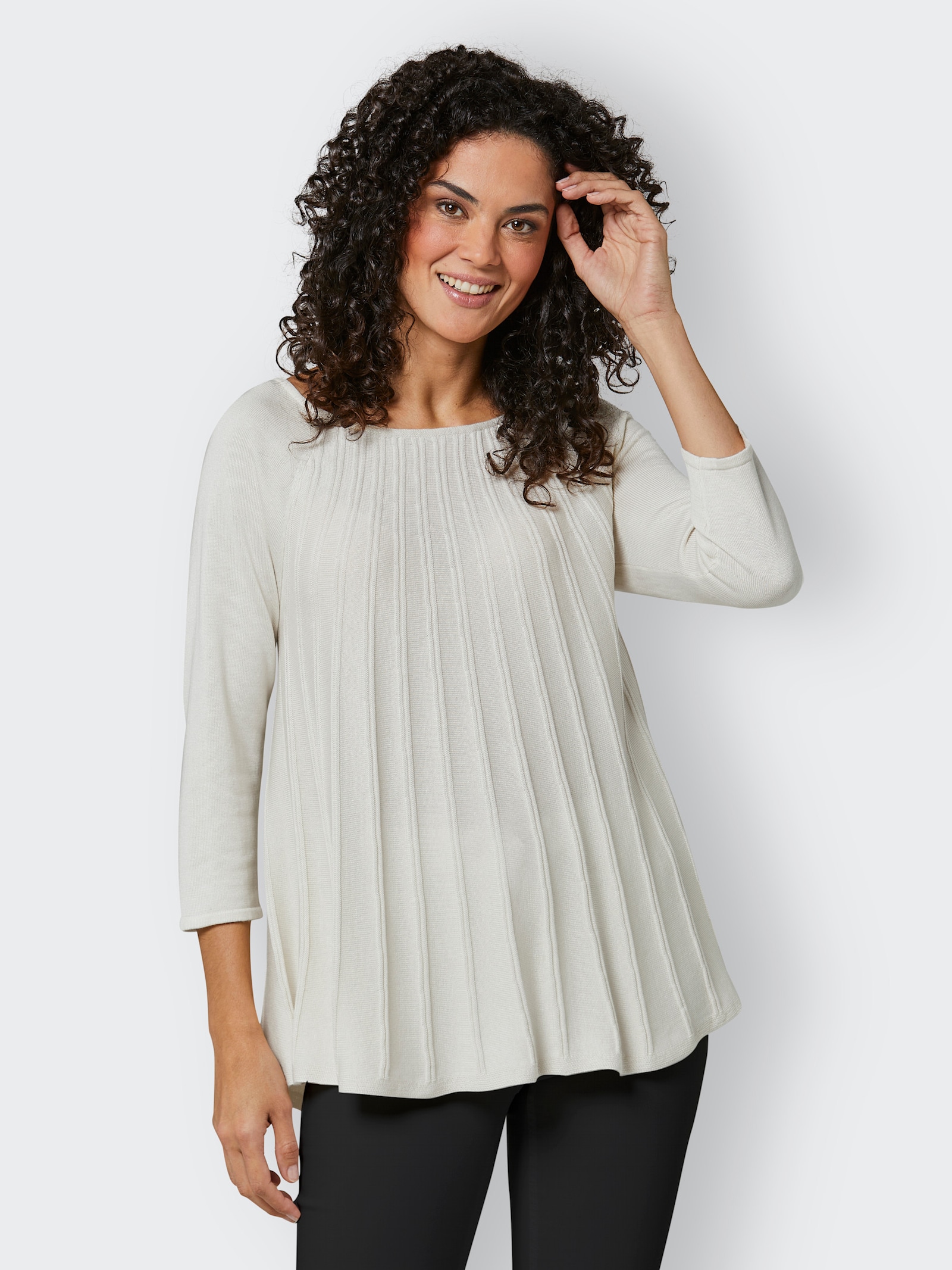 CREATION L PREMIUM Pullover met 3/4-mouwen in plissélook - champagne