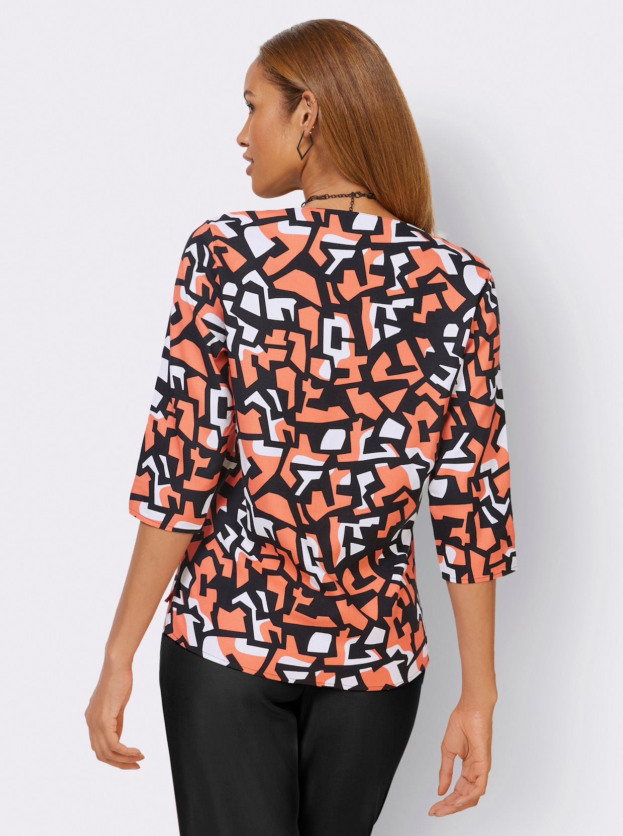 Druckbluse - papaya-schwarz-bedruckt