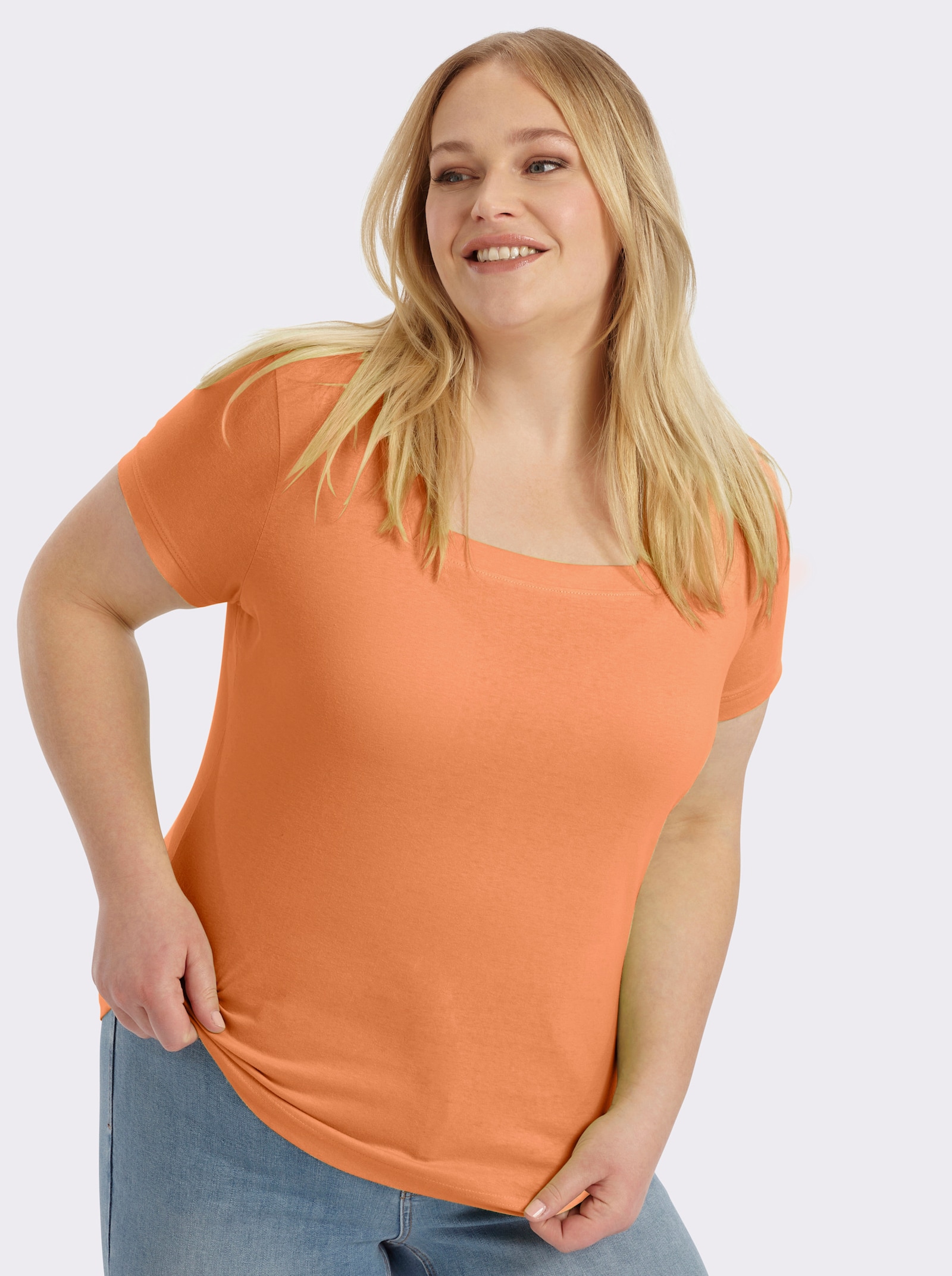 Kurzarmshirt mit Karree-Ausschnitt - orange