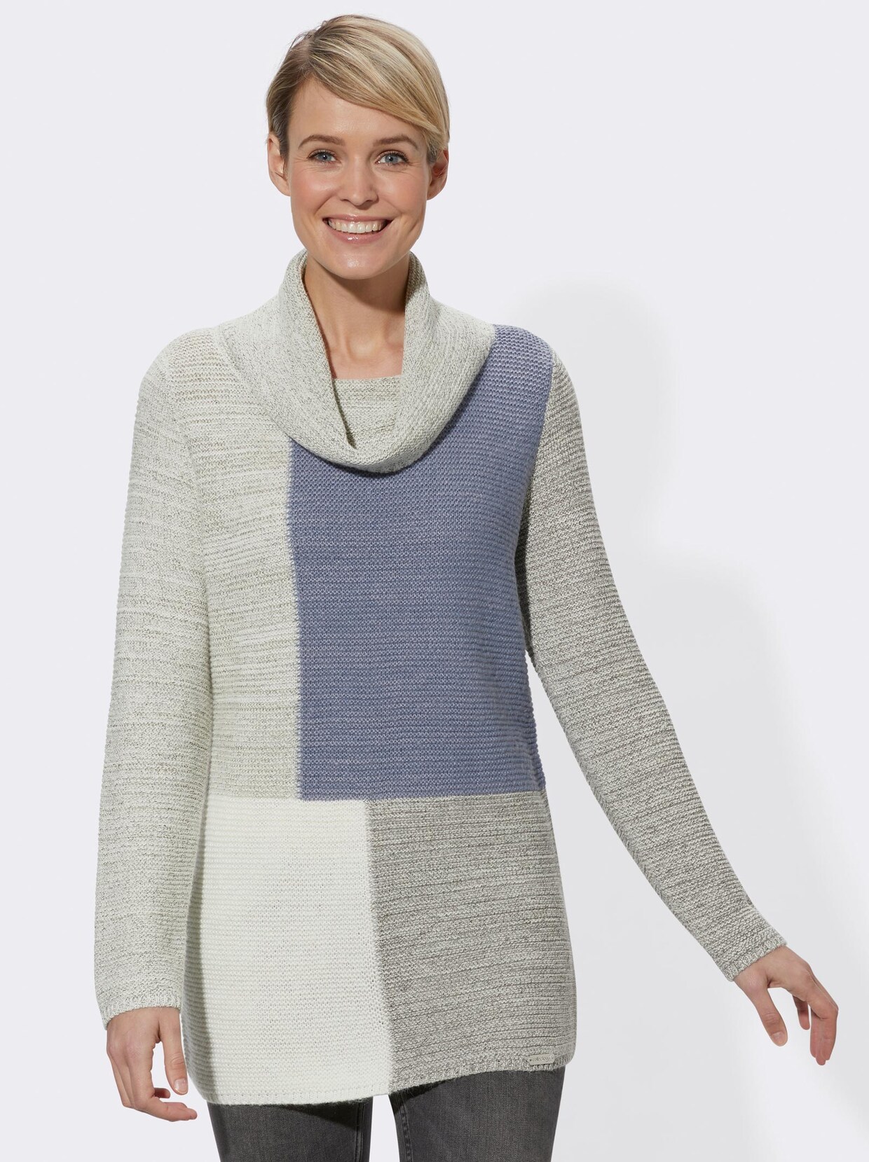 Langarm-Pullover - bleu-grau-gemustert