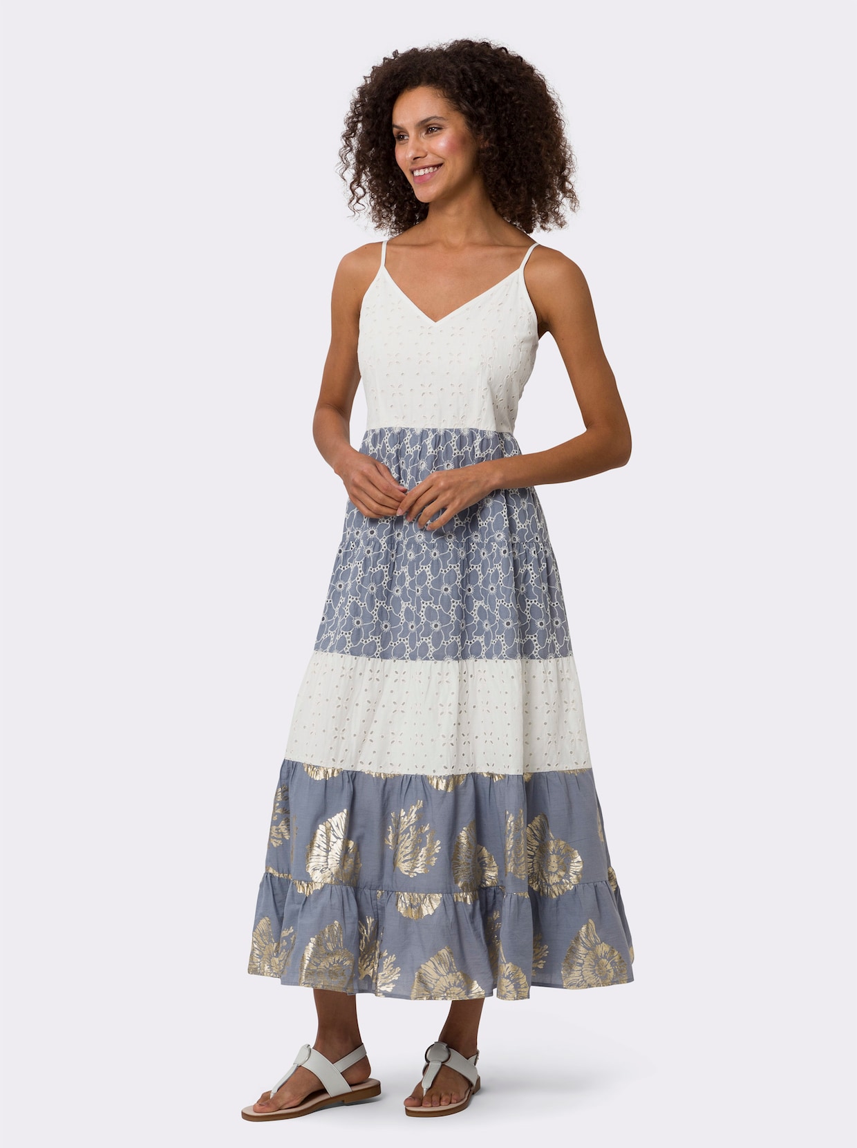 heine Robe à effet étagé - écru-bleu à motifs