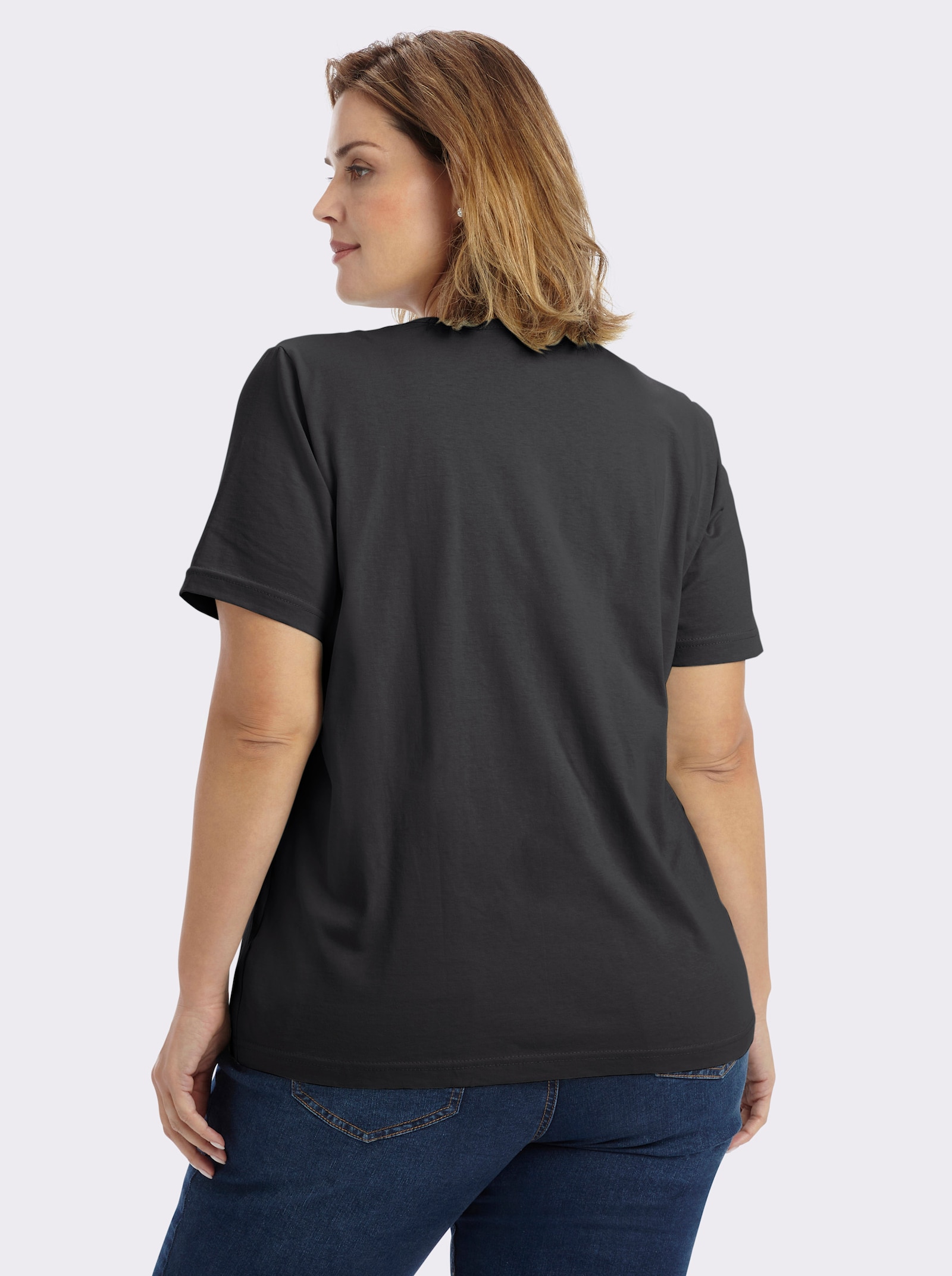 Kurzarmshirt mit V-Ausschnitt - schwarz