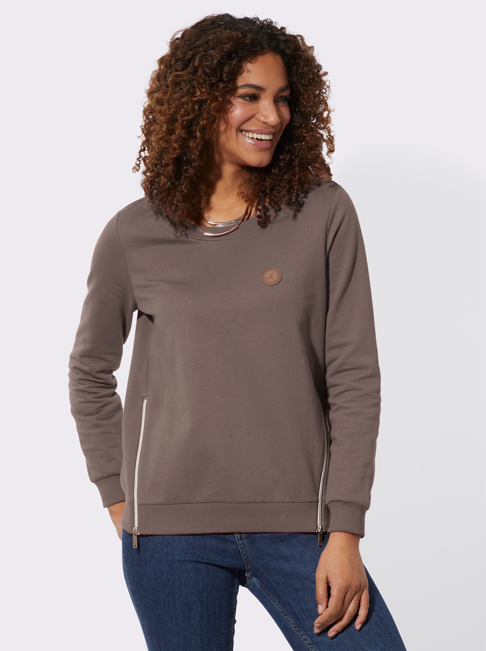 Sweatshirt mit Rippbündchen - dunkeltaupe