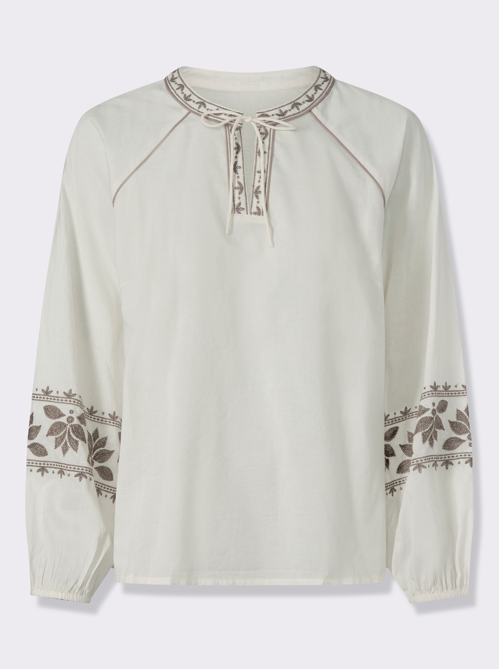 heine Langarm-Bluse mit Ballonärmeln - champagner-dunkeltaupe-gemustert