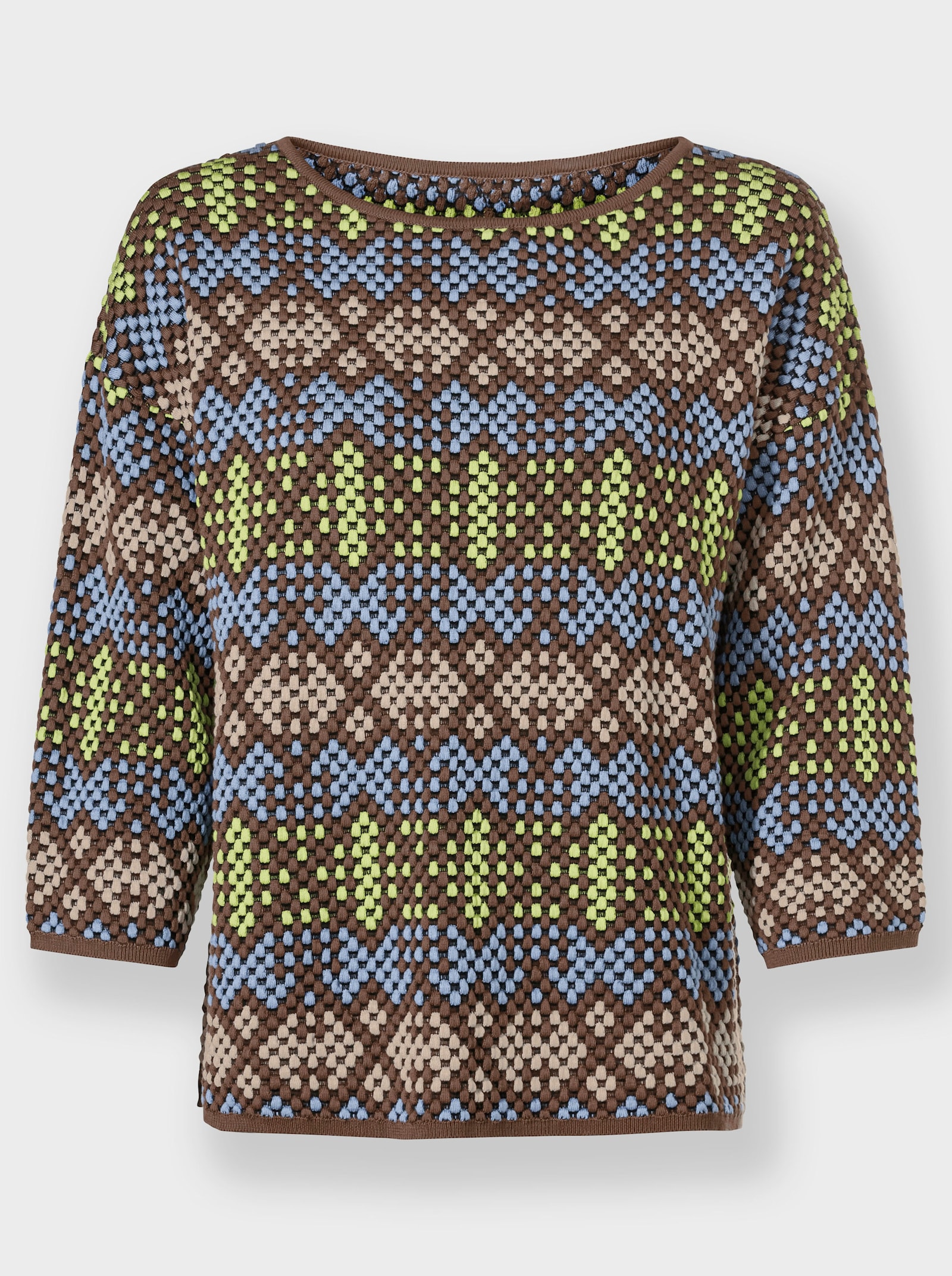 heine 3/4 Arm-Pullover mit Einstrickmuster - himmelblau-beige-gemustert