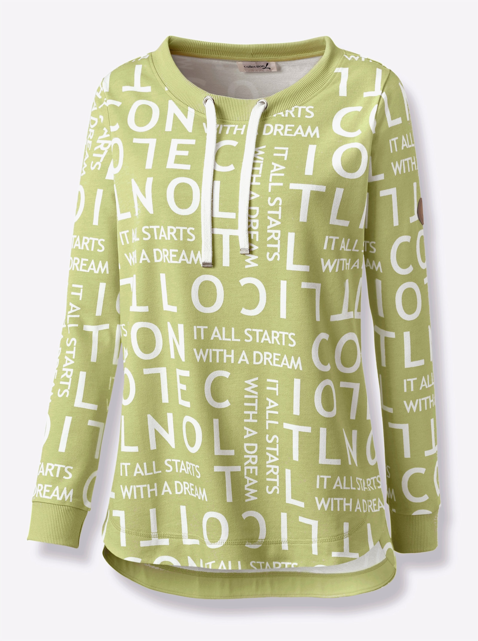 Longsweatshirt mit Lettering-Druck - pistazie-weiss-gemustert
