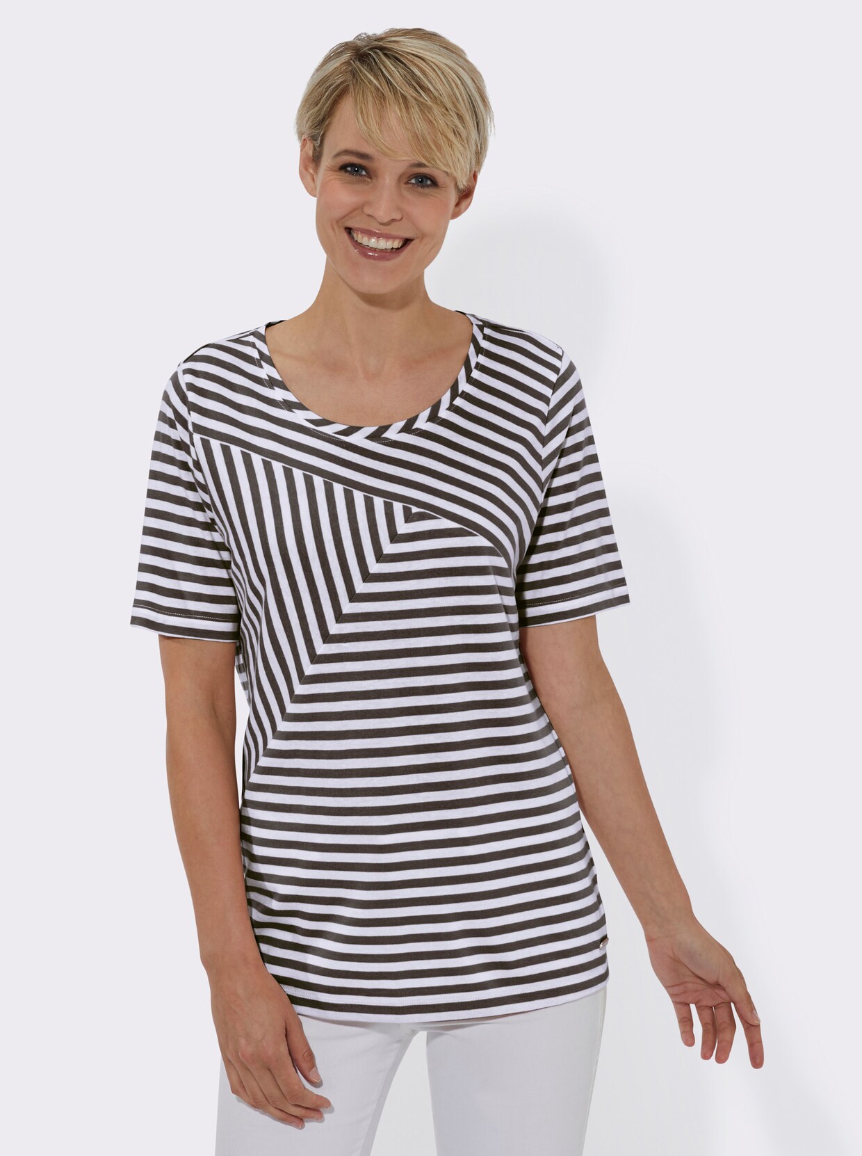 Kurzarmshirt - mokka-ecru-gestreift