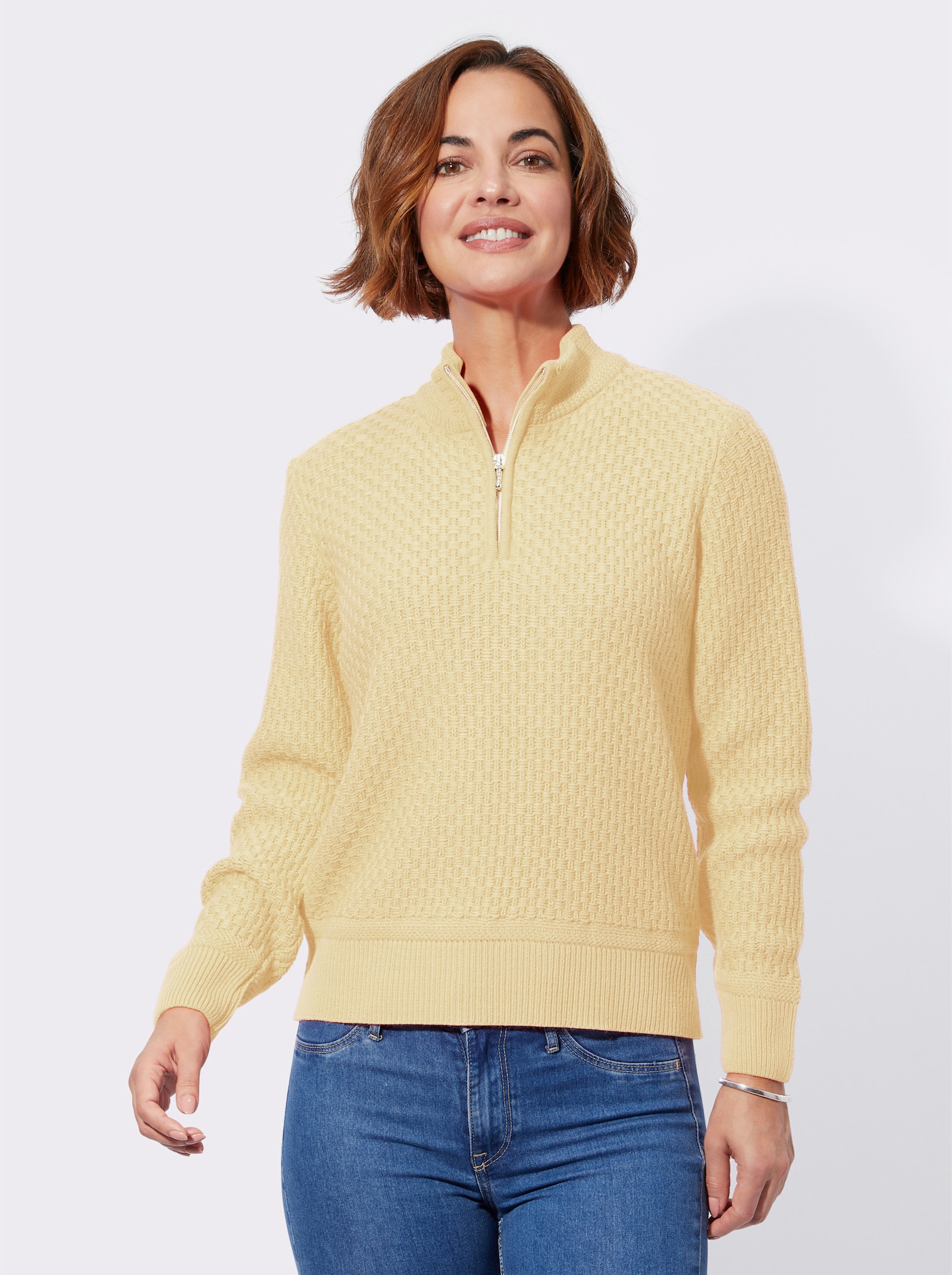 Pullover met lange mouwen en opstaande kraag - vanille