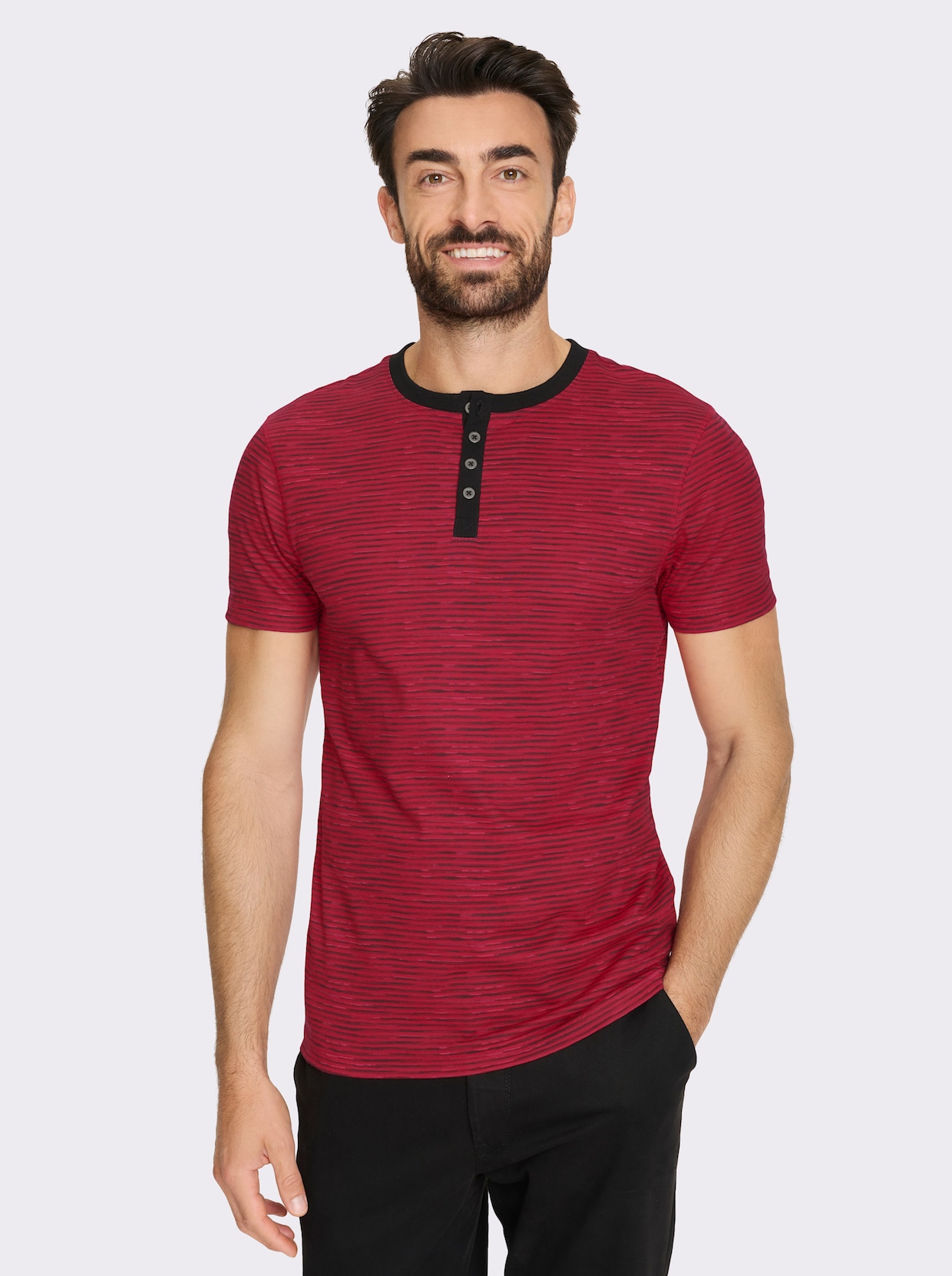 Catamaran Kurzarmshirt - rot-schwarz-gestreift