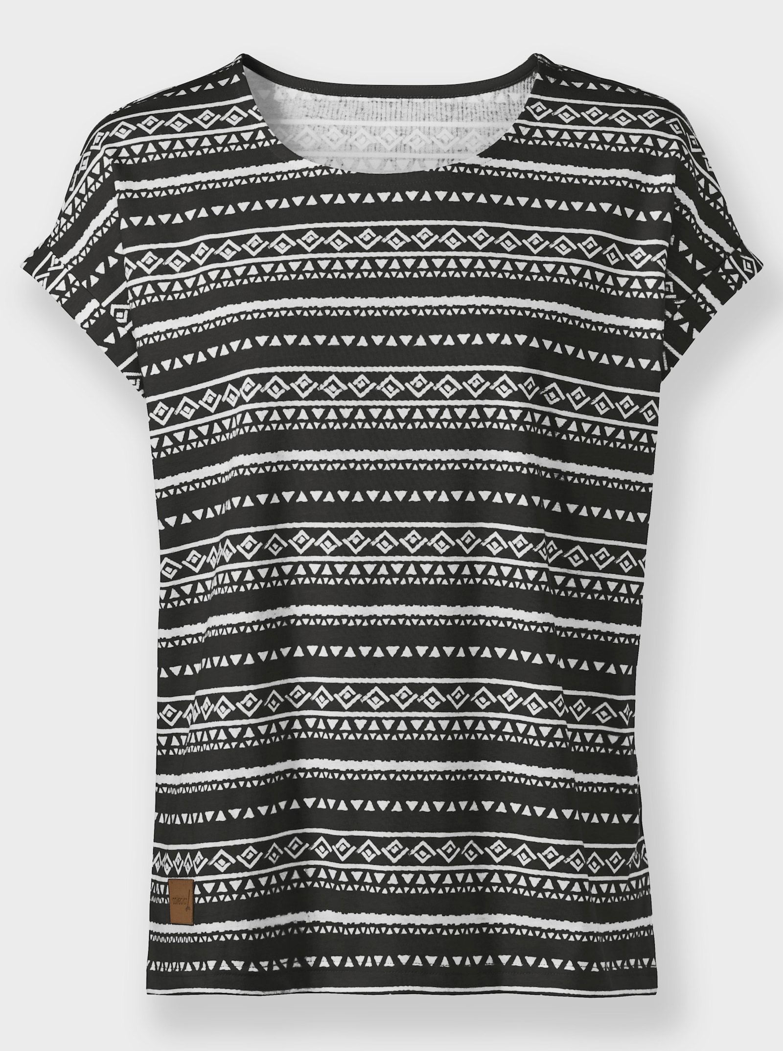 Print-Shirt mit Rundhals-Ausschnitt - schwarz-ecru-bedruckt