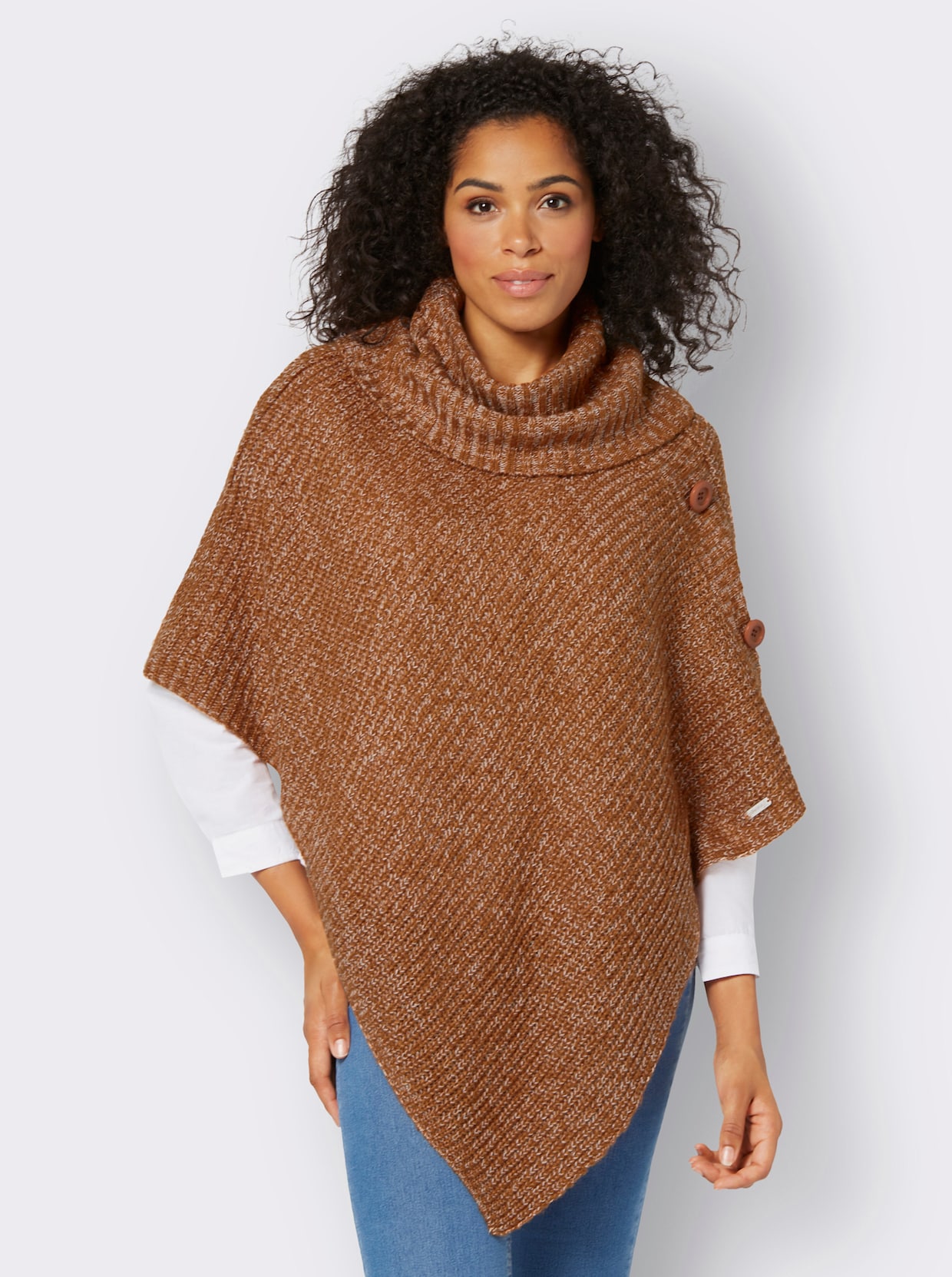 Poncho - cognac-ecru-meliert