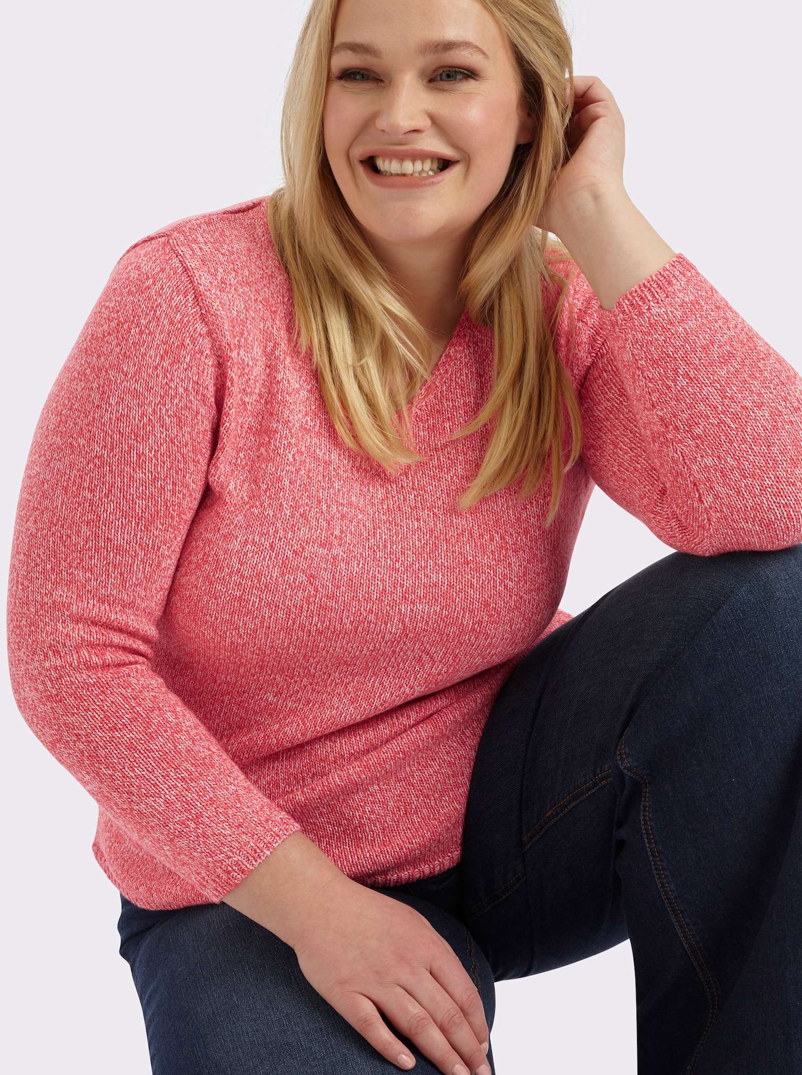 Strickpullover aus Melangegarn - koralle-meliert